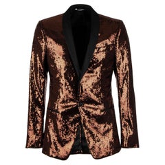 Dolce & Gabbana Sequined Velvet Tuxedo Blazer MARTINI Bronze Black 46