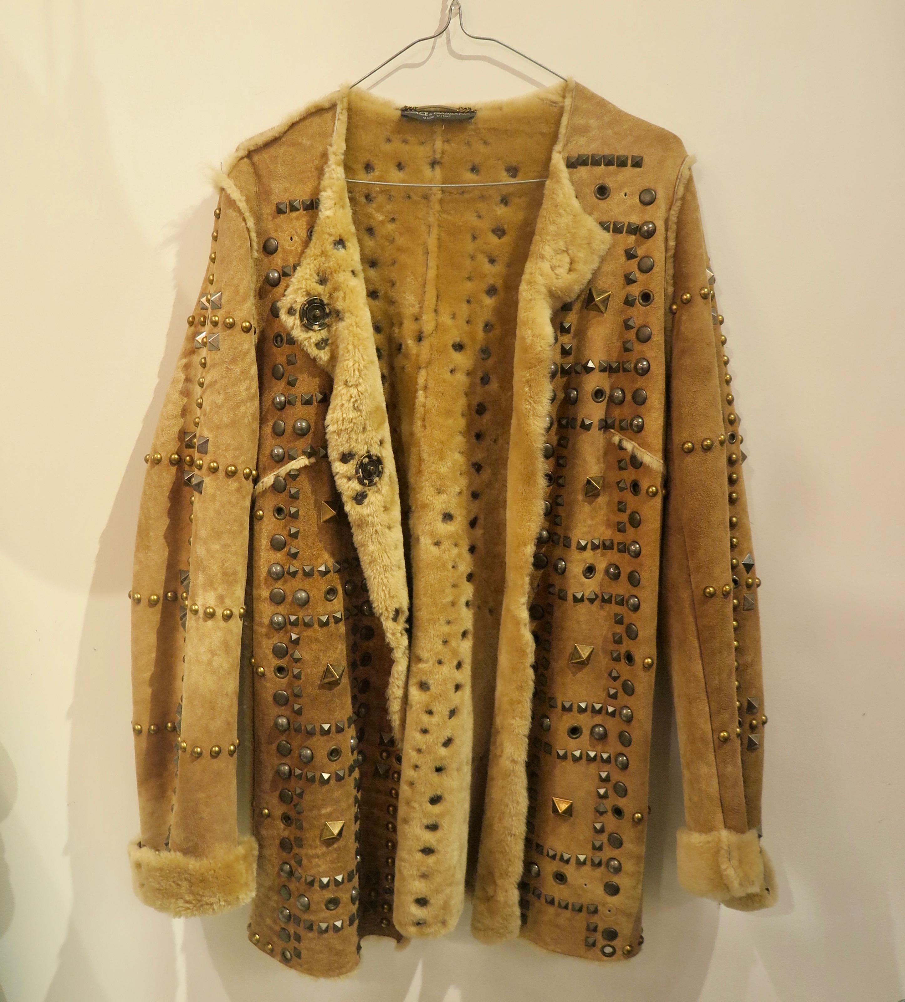 Studded sheepskin shearling coat / jacket by Dolce & Gabbana, Italy, ca 2000.
