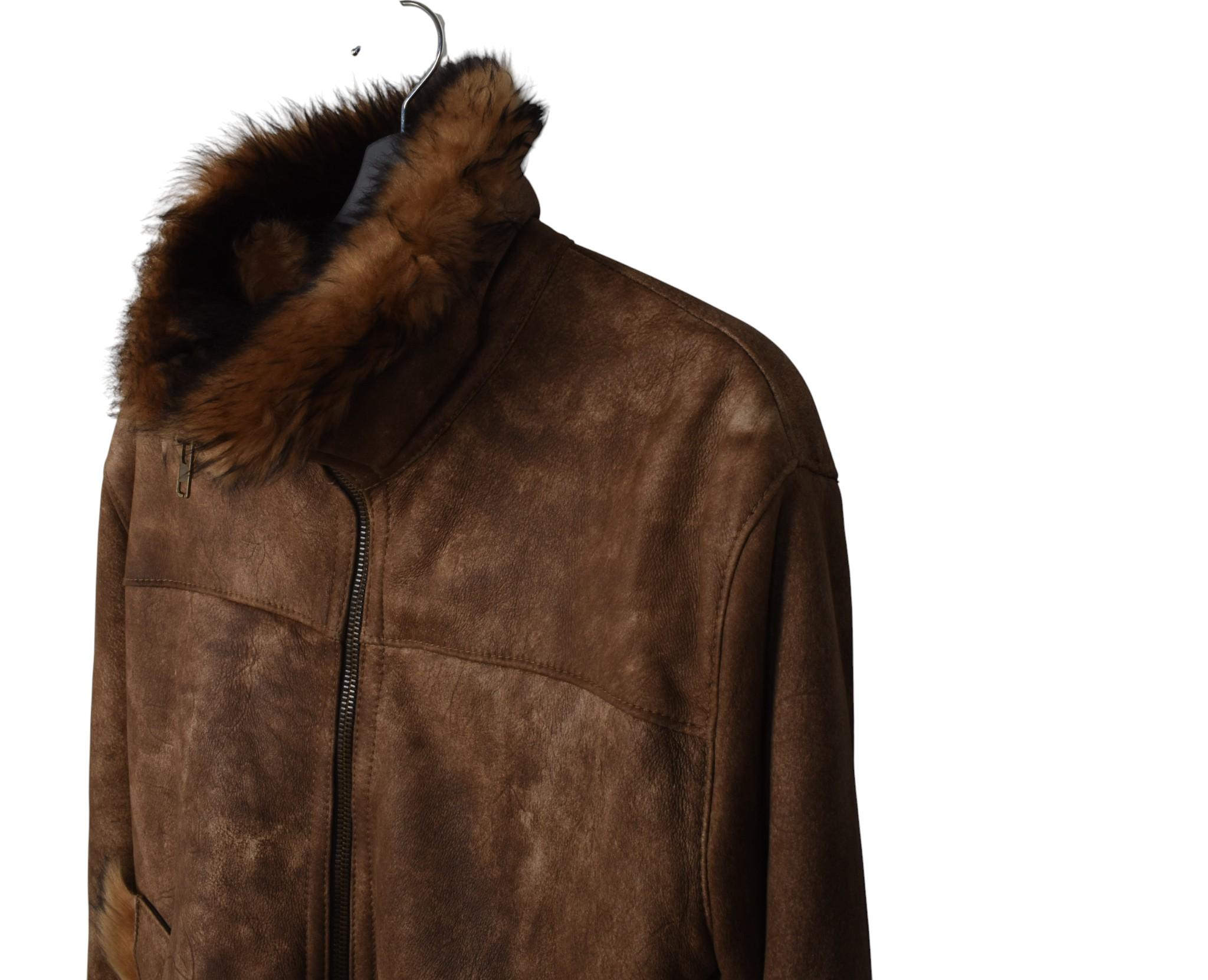 Dolce Gabbana Shearling Herren Jacke Pelz Hirschleder Größe IT48-M (Braun) im Angebot