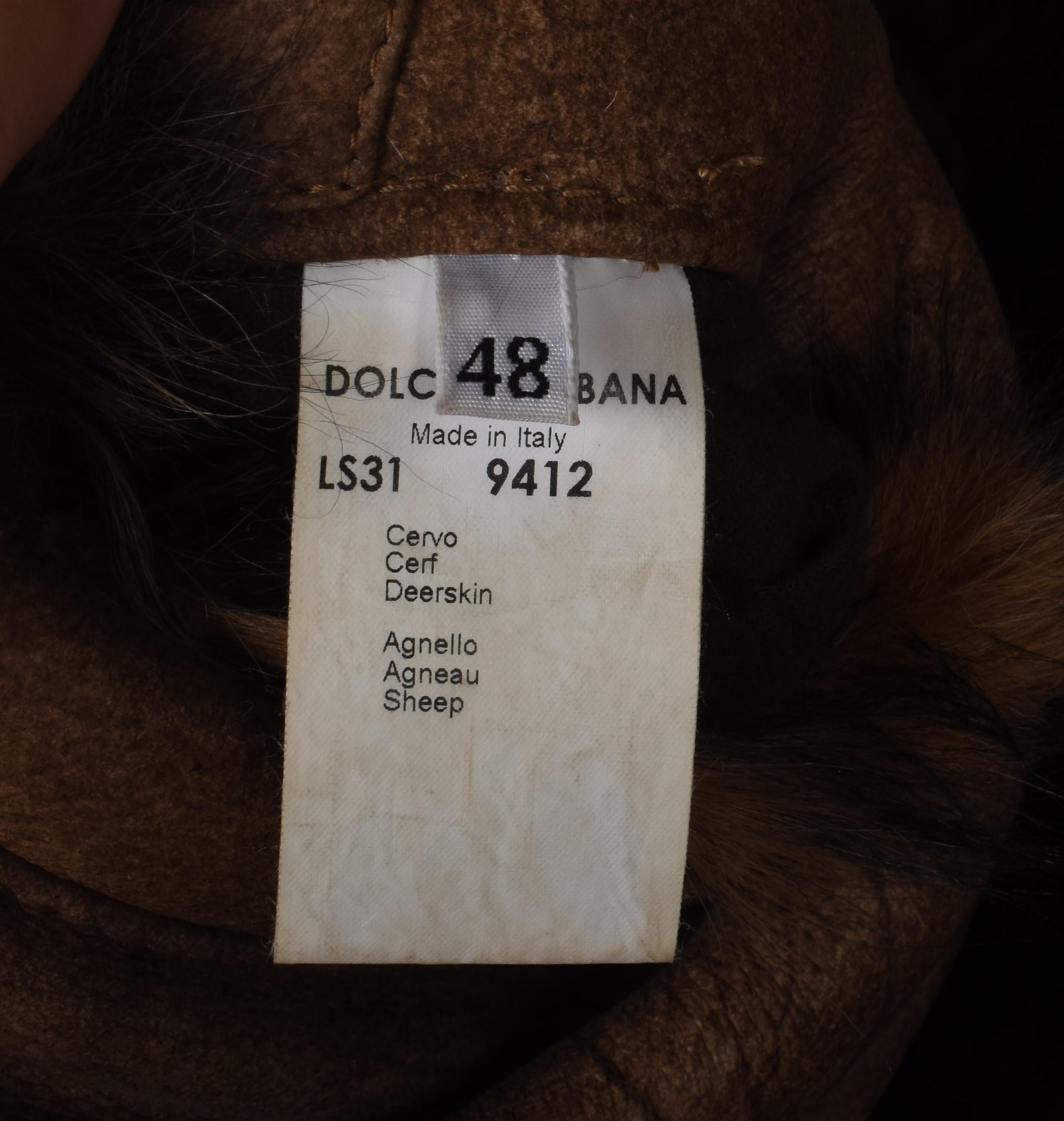 Dolce Gabbana Shearling Herren Jacke Pelz Hirschleder Größe IT48-M im Angebot 2