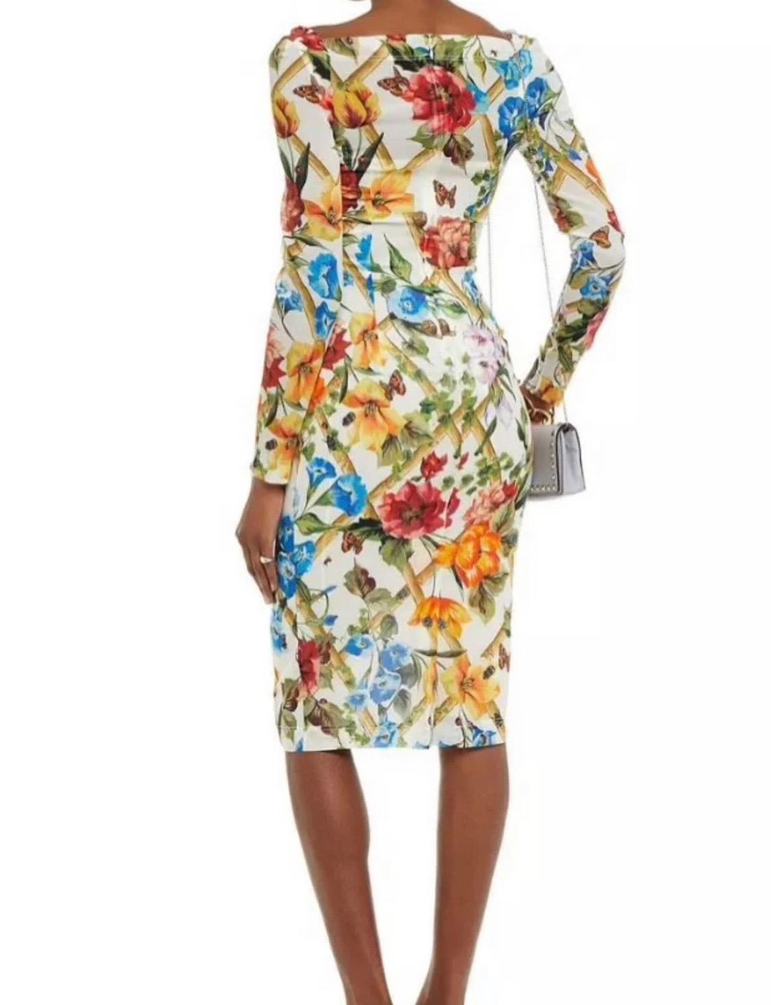 Women's Dolce & Gabbana sheath bodycon knee length white floral silk dress For Sale