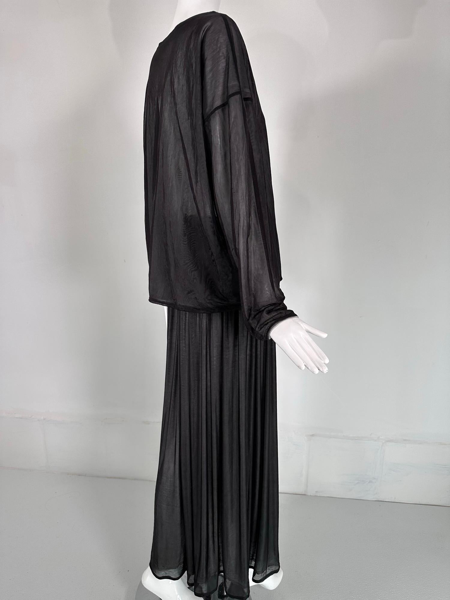 Dolce & Gabbana Sheer Black & White Nylon Athleisure Over size Top & Maxi Skirt  For Sale 1