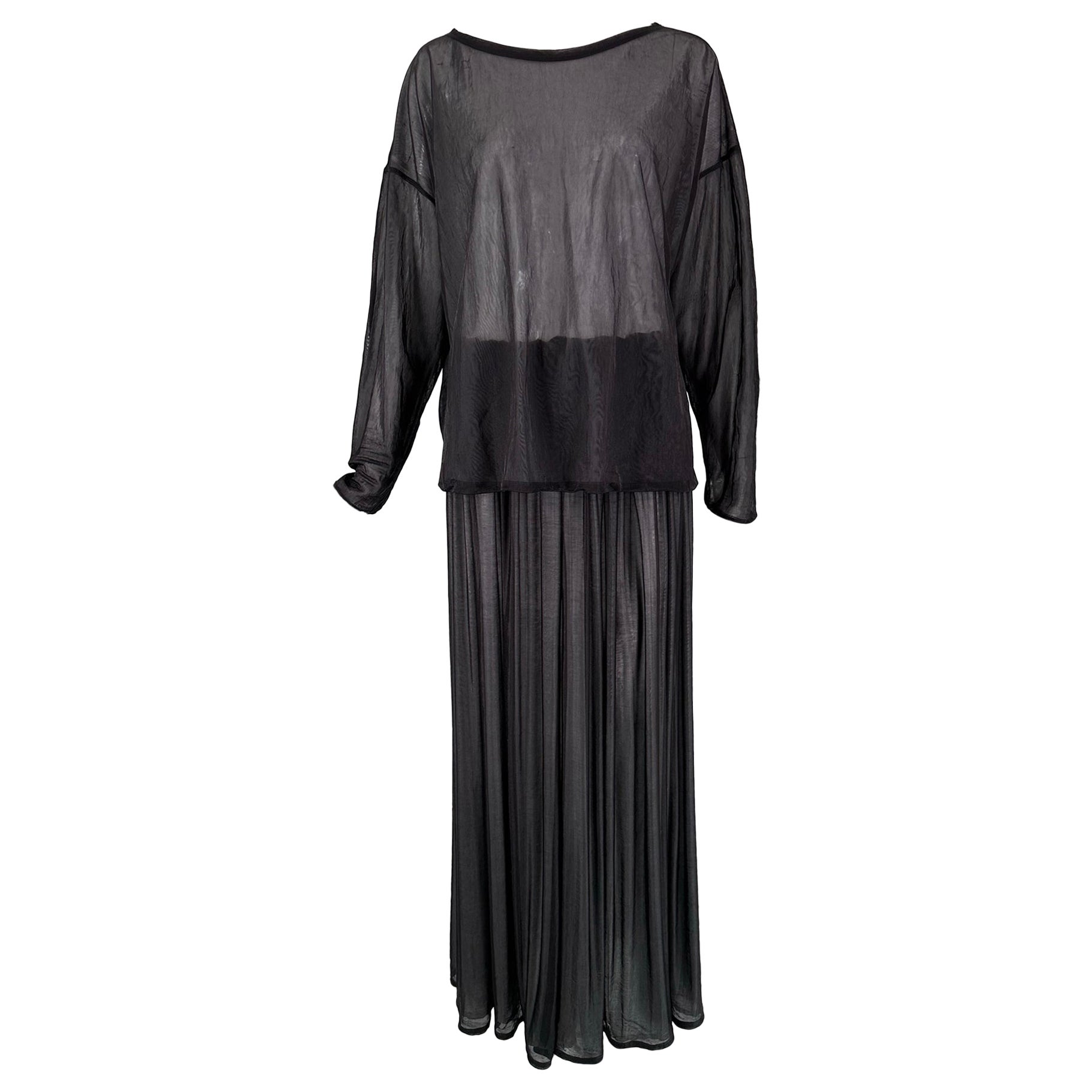 Dolce & Gabbana Sheer Black & White Nylon Athleisure Over size Top & Maxi Skirt