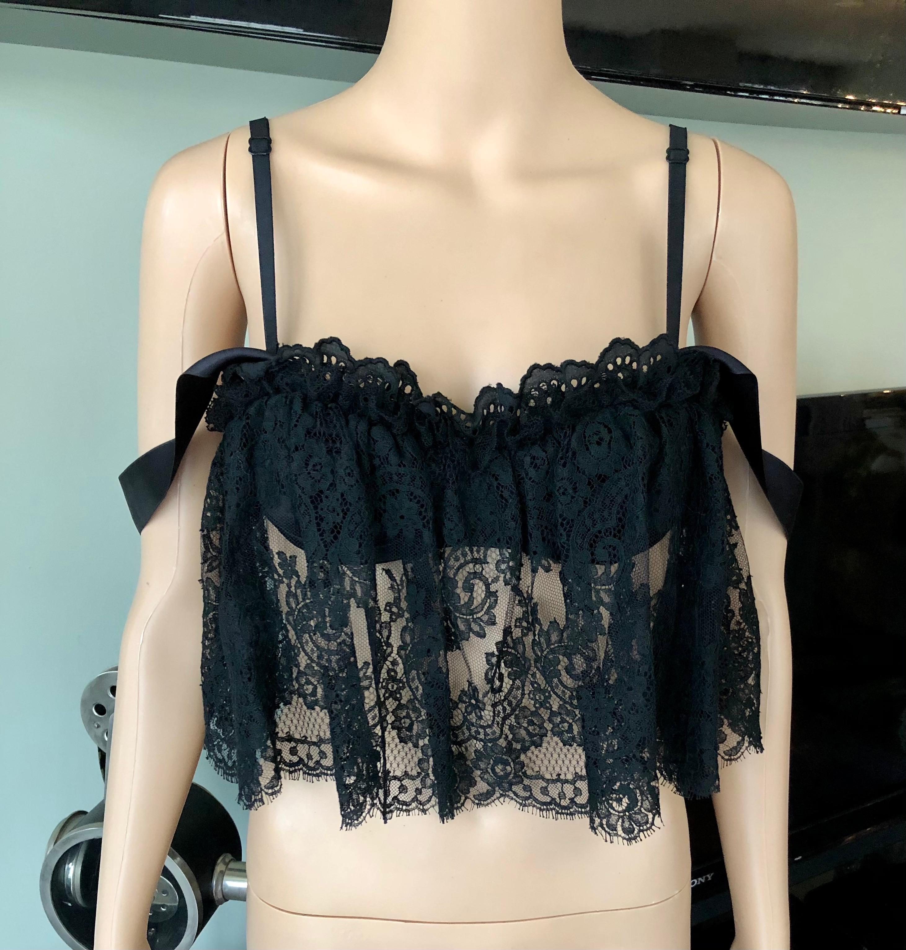 Dolce & Gabbana Schiere Spitze Schwarz Bustier BH Bralette Crop Top IT 42

