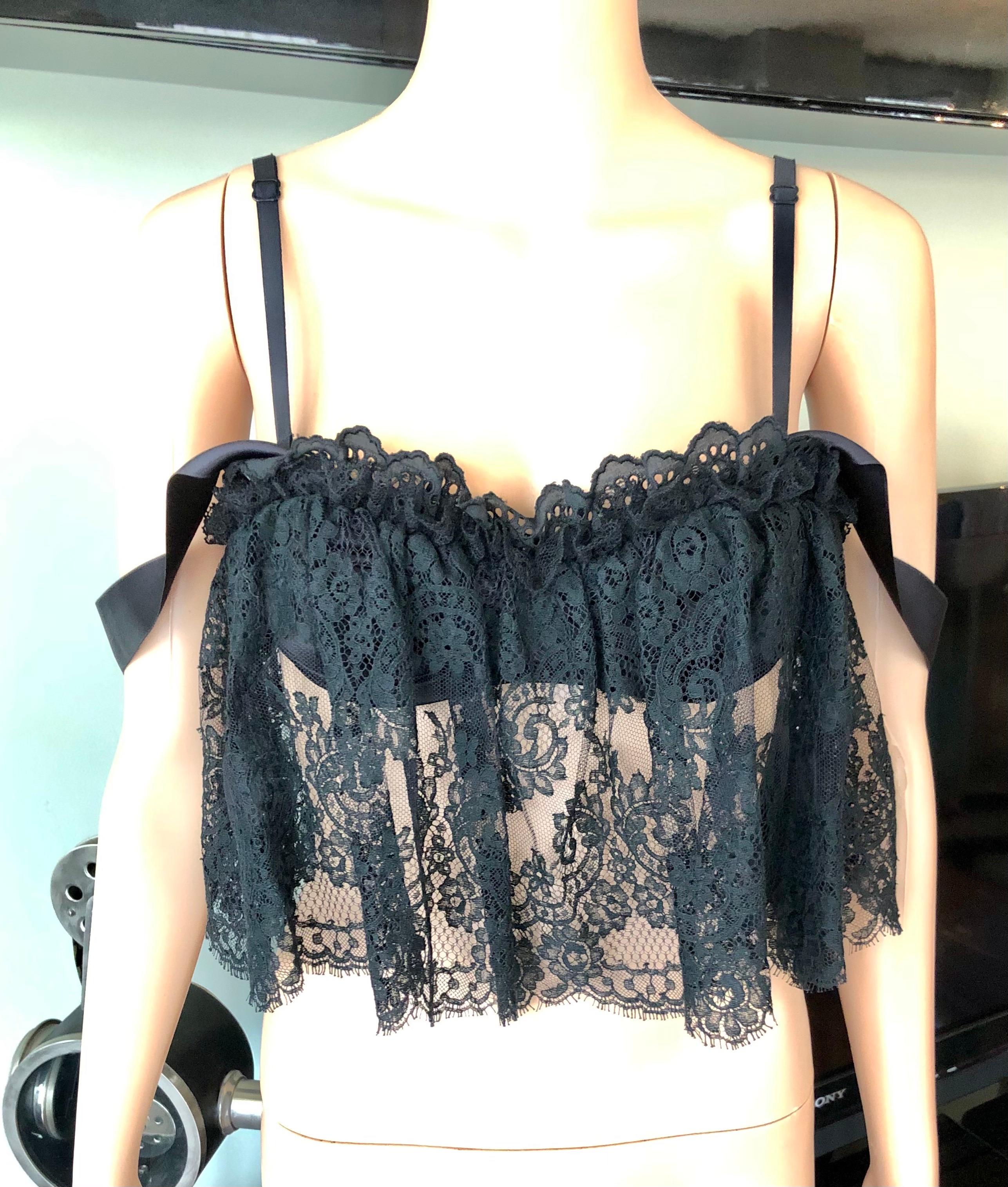 Dolce & Gabbana Schwarzes durchsichtiges Bustier-BH/Braletten-Crop-Top aus Spitze Damen