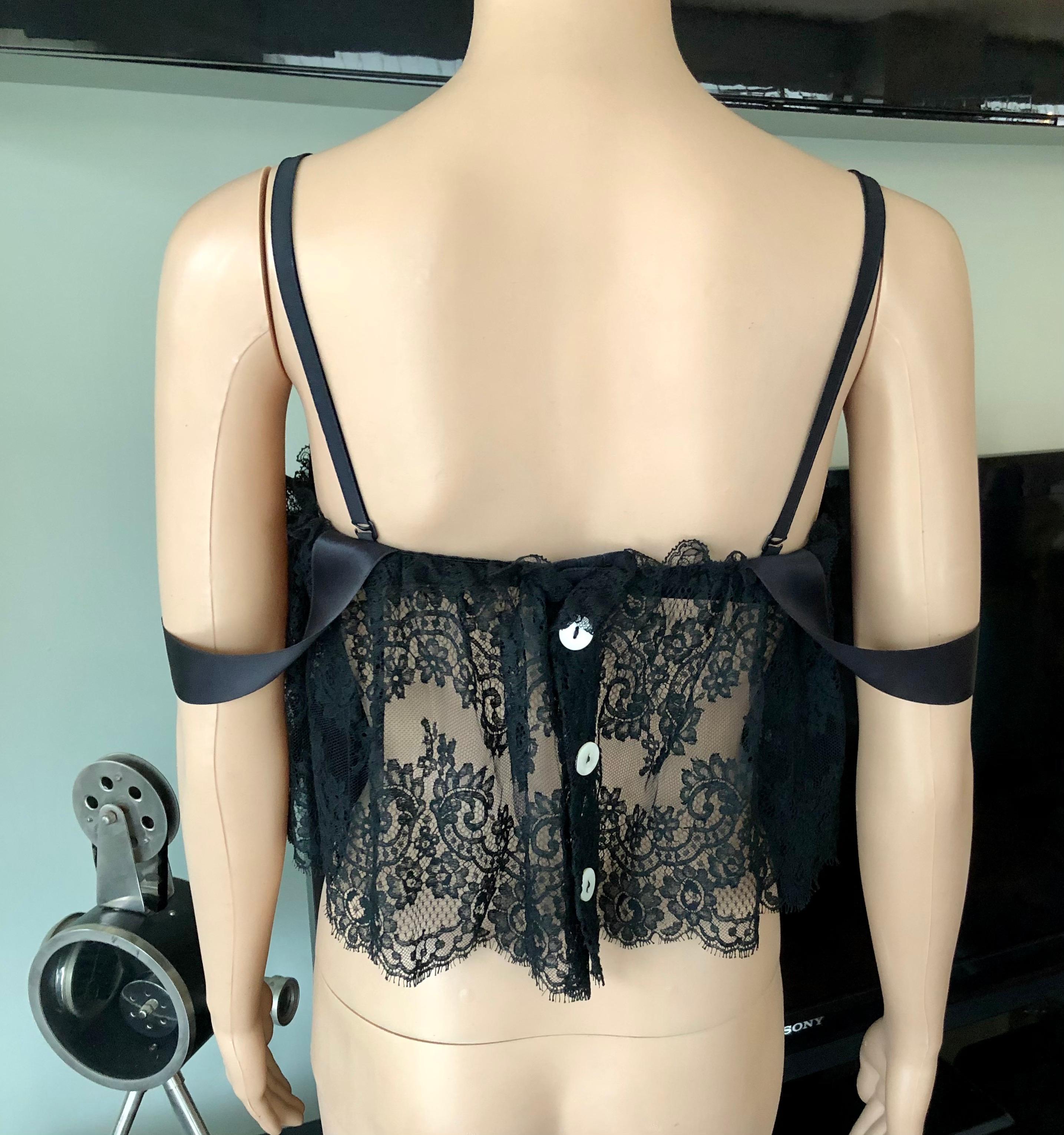 Dolce & Gabbana Schwarzes durchsichtiges Bustier-BH/Braletten-Crop-Top aus Spitze 1