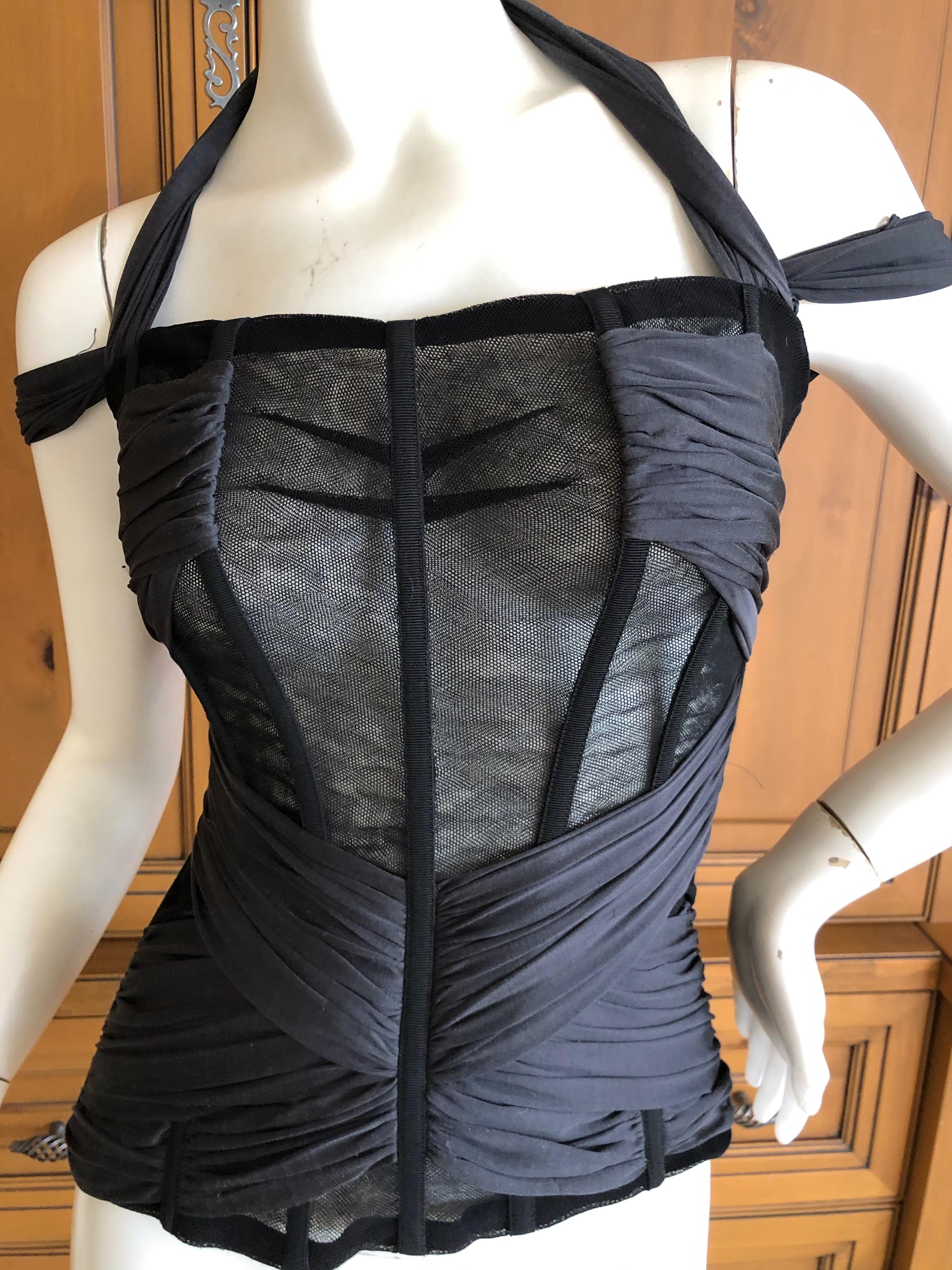 Dolce & Gabbana Sexy Vintage Sheer Black Net Corset with Gathered Details 
Size 42, there is a lot of strech
 Bust 34'
Waist 26
