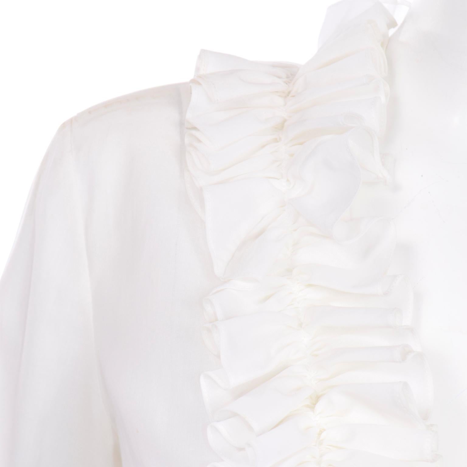 Dolce &amp;amp; Gabbana Weiße durchsichtige Bluse mit tiefem V-Rüschen und schwarzer Korsetttaille, neu mit Etikett 2