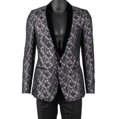 Dolce & Gabbana Shiny Lurex Tuxedo Blazer GOLD with Velvet Lapel Blue Silver 46