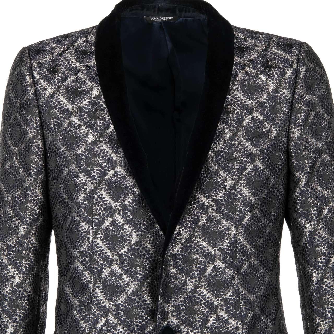Dolce & Gabbana Shiny Lurex Tuxedo Blazer GOLD with Velvet Lapel Blue Silver 46 For Sale 1