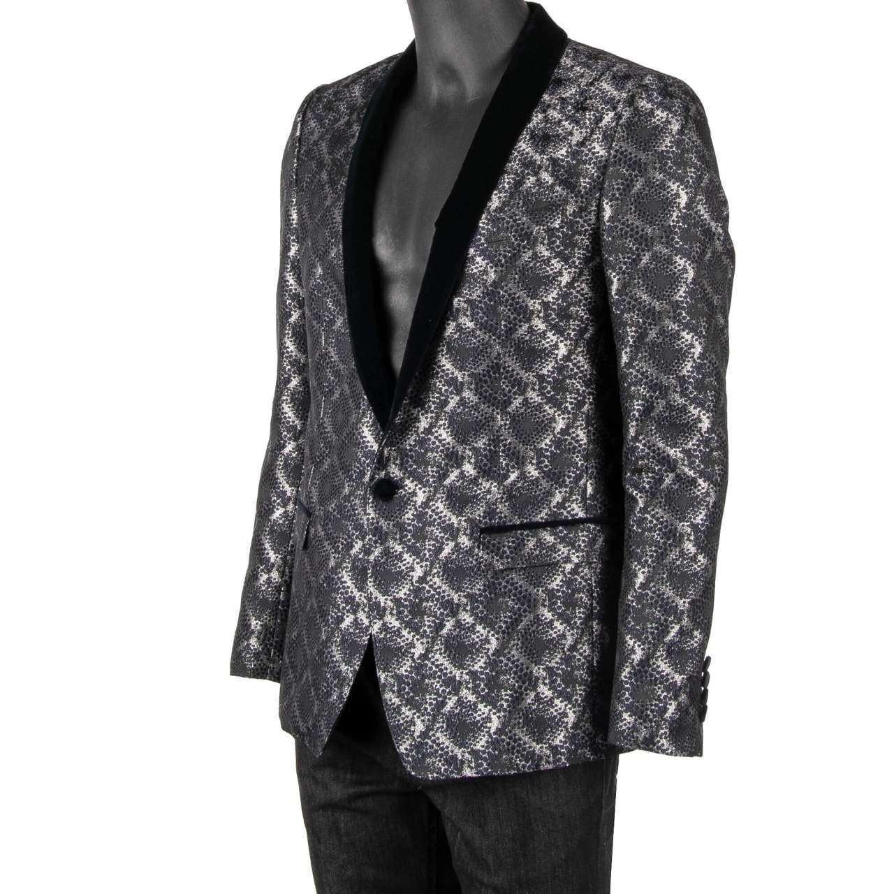 Dolce & Gabbana Shiny Lurex Tuxedo Blazer GOLD with Velvet Lapel Blue Silver 46 For Sale 2