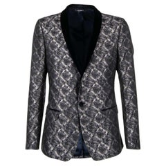 Dolce & Gabbana Shiny Lurex Tuxedo Blazer GOLD with Velvet Lapel Blue Silver 46
