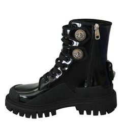 Dolce & Gabbana Shoes Black Crown Crest Buttons leather women Ankle Boot