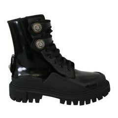 Dolce & Gabbana Shoes Black Crown Crest Buttons leather women Ankle Boot