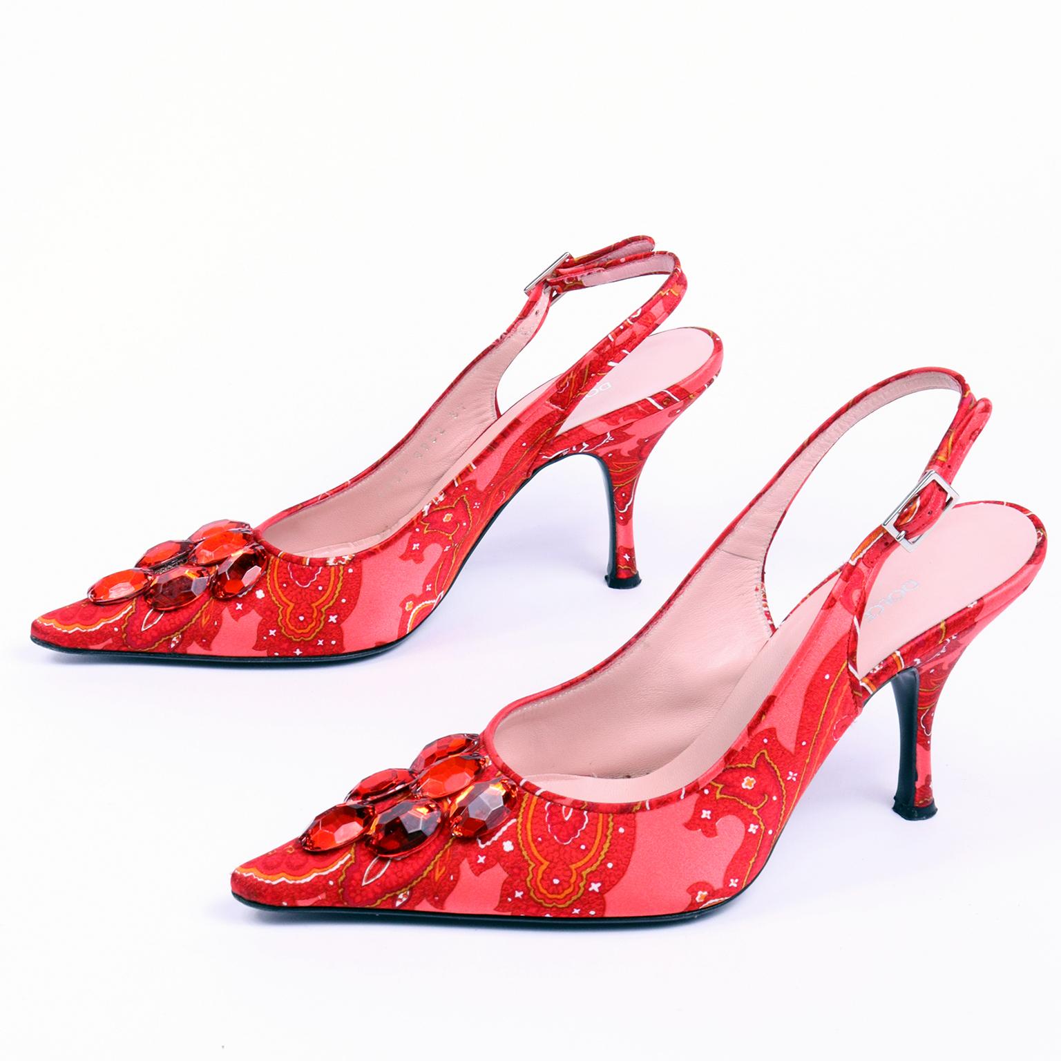 Dolce & Gabbana Shoes in Red Floral Baroque Print Slingback Heels Size 37 1