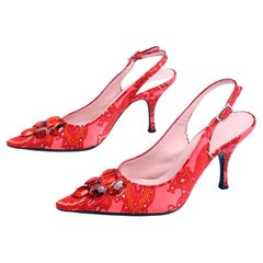 Dolce & Gabbana Shoes in Red Floral Baroque Print Slingback Heels Size 37