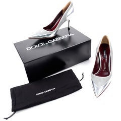 Dolce & Gabbana Shoes in Silver Leather & Suede & Pointed Toes w Heels