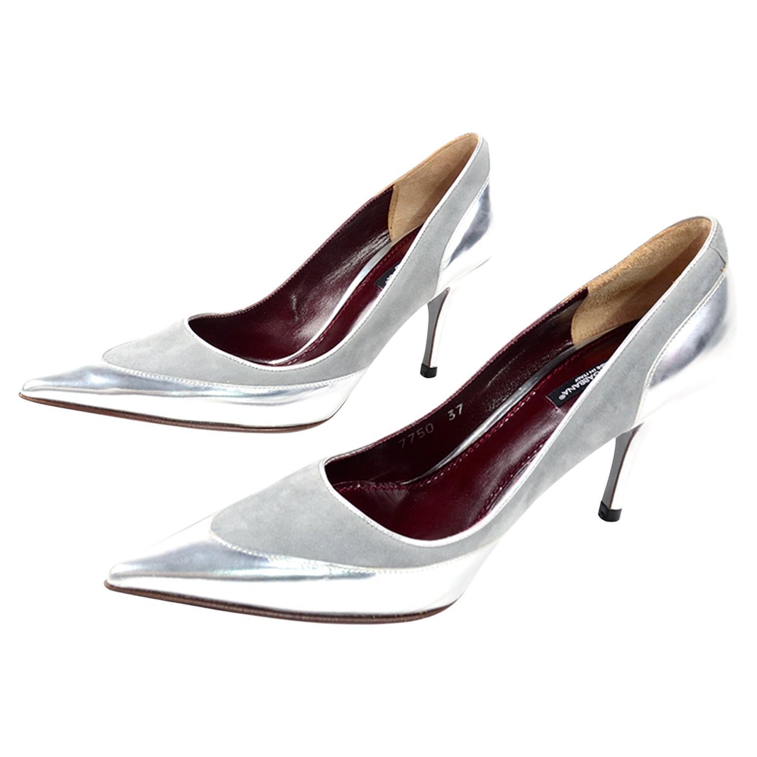 Dolce & Gabbana Shoes in Silver Leather & Suede & Pointed Toes w Heels For Sale