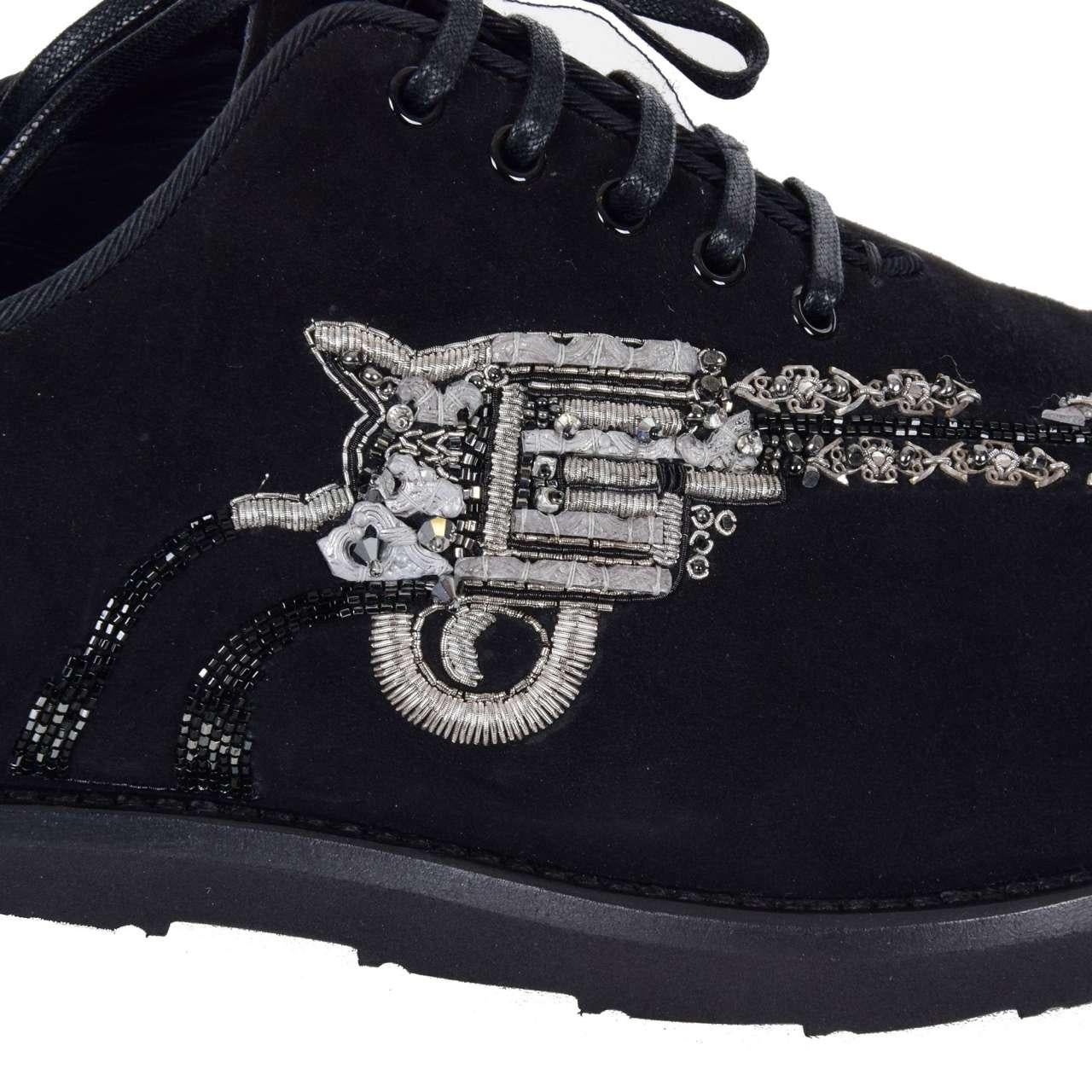 Men's Dolce & Gabbana - Shoes SICILIA w. Pistol Embroidery Black EUR 40 For Sale