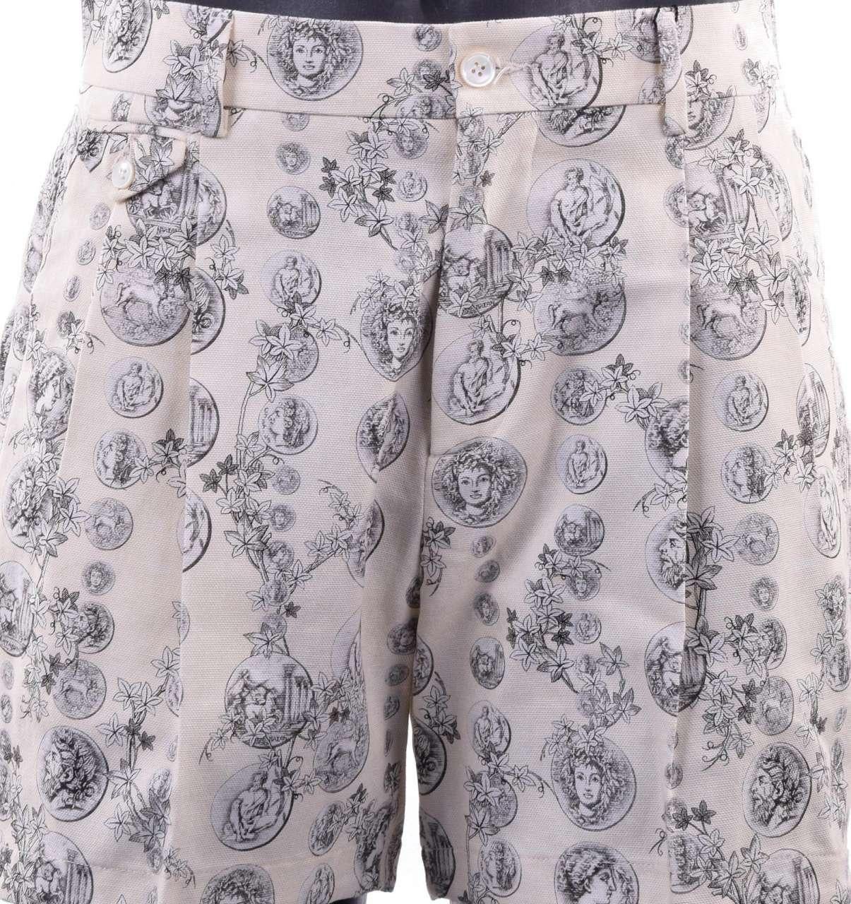 - Roman Coins printed Shorts made of cotton by DOLCE & GABBANA Black Line - RUNWAY - Dolce & Gabbana Fashion Show - New with tag - MADE in ITALY - Former RRP: EUR 475 - Model: G4C1AX-FS6ER-X0801 - Material: 100% Cotton - Color: Beige - Zip and