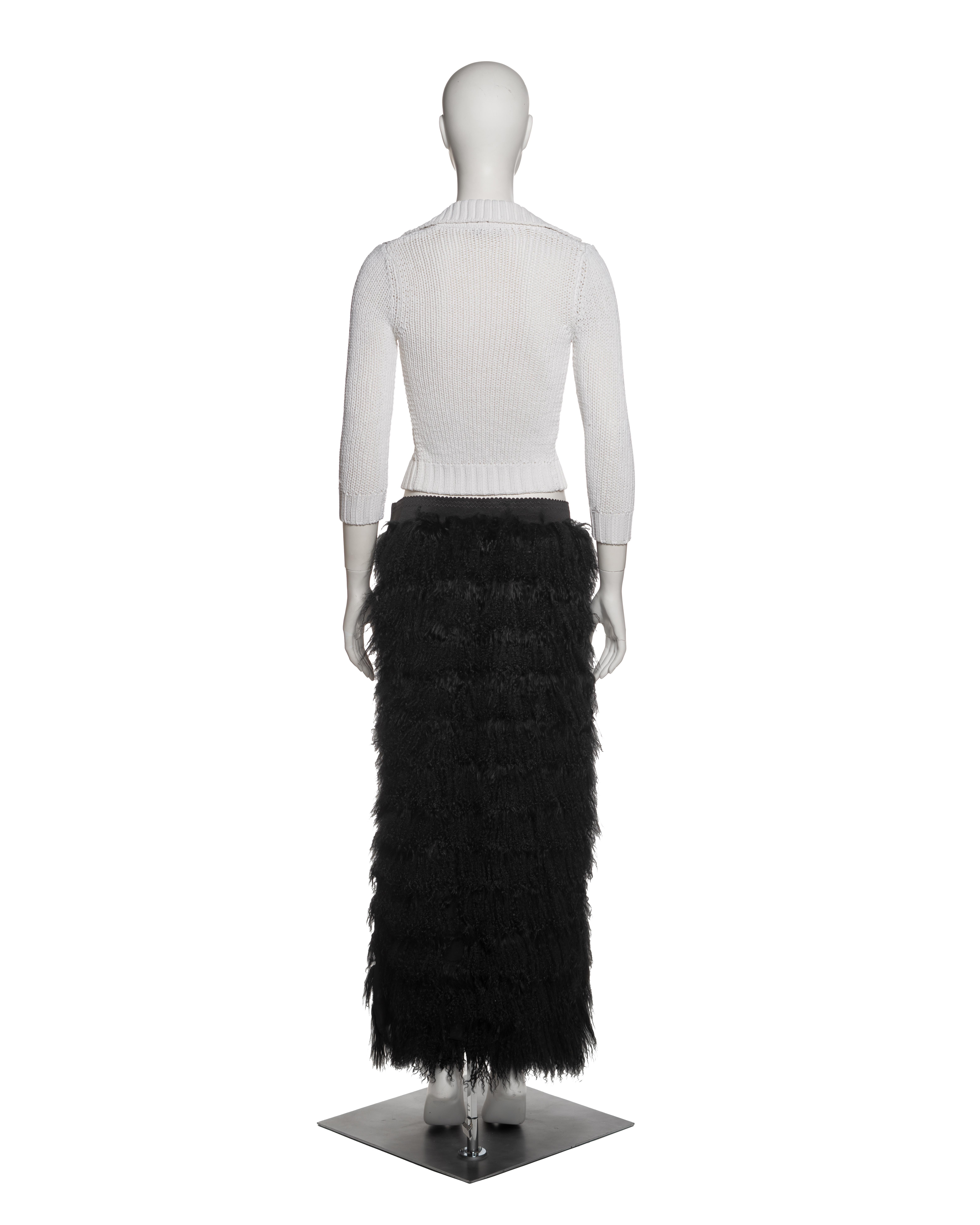 Dolce & Gabbana Shrunken Knit Cardigan and Mongolian Lamb Maxi Skirt, FW 1999 For Sale 5