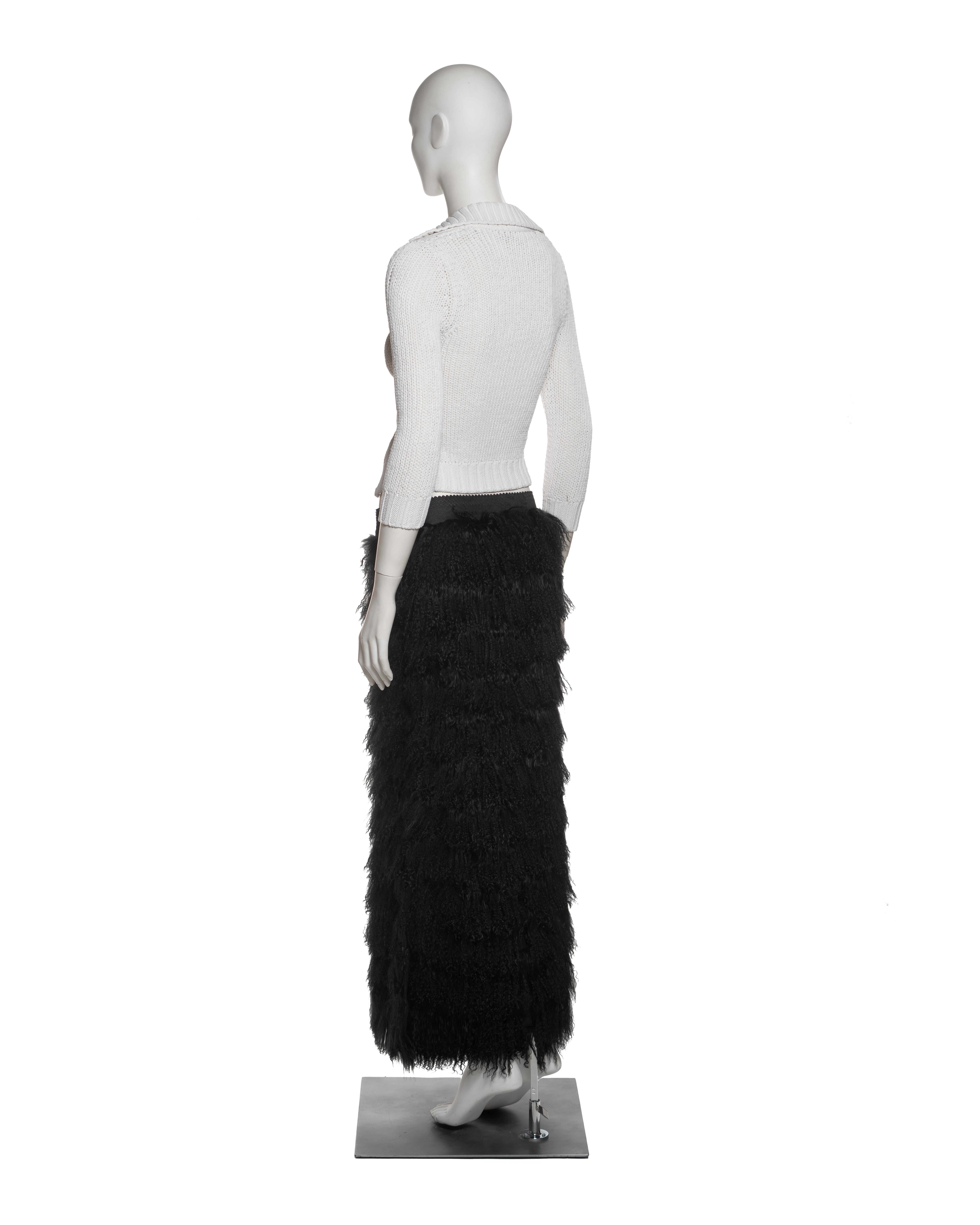 Dolce & Gabbana Shrunken Knit Cardigan and Mongolian Lamb Maxi Skirt, FW 1999 For Sale 6