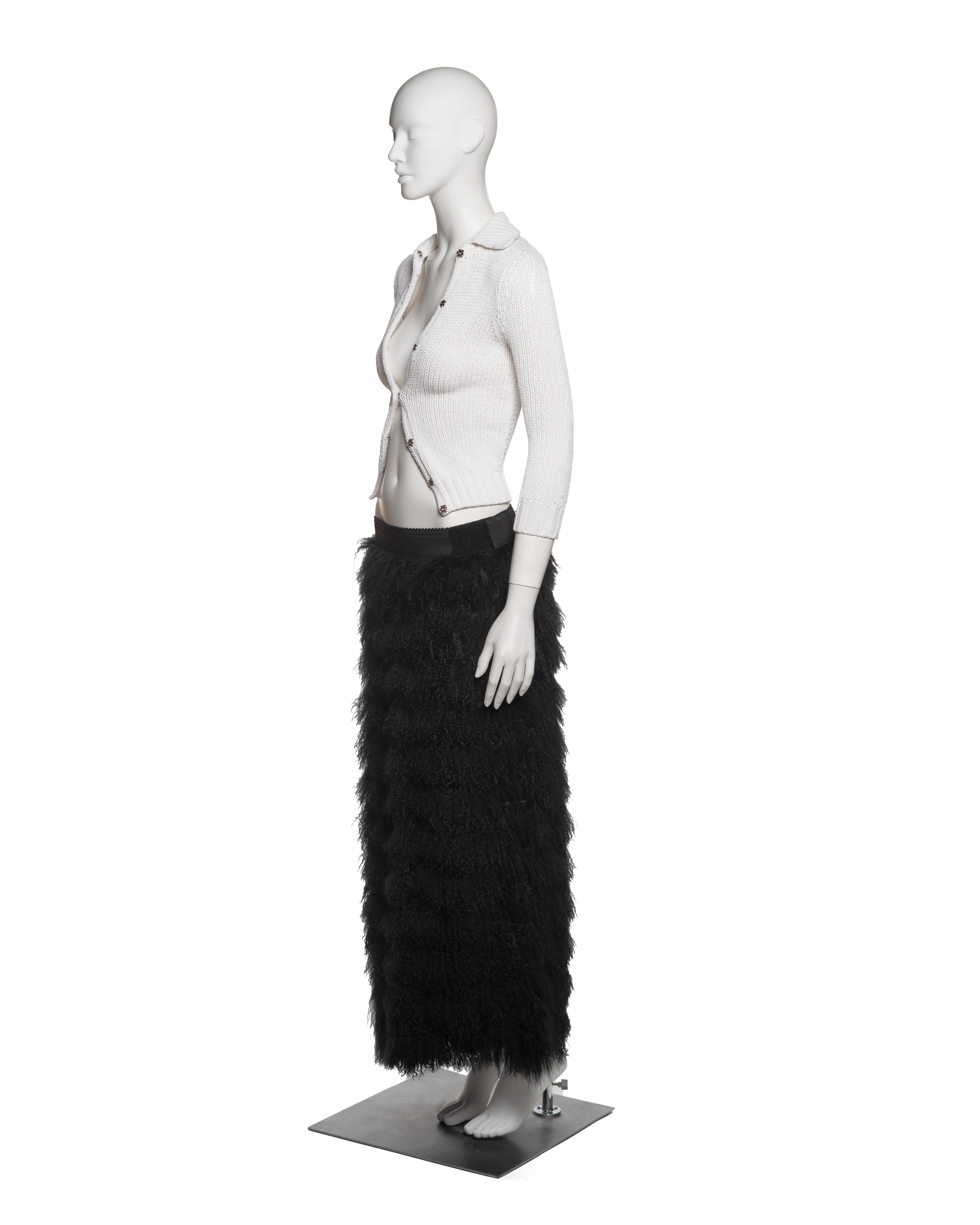 Dolce & Gabbana Shrunken Knit Cardigan and Mongolian Lamb Maxi Skirt, FW 1999 For Sale 7
