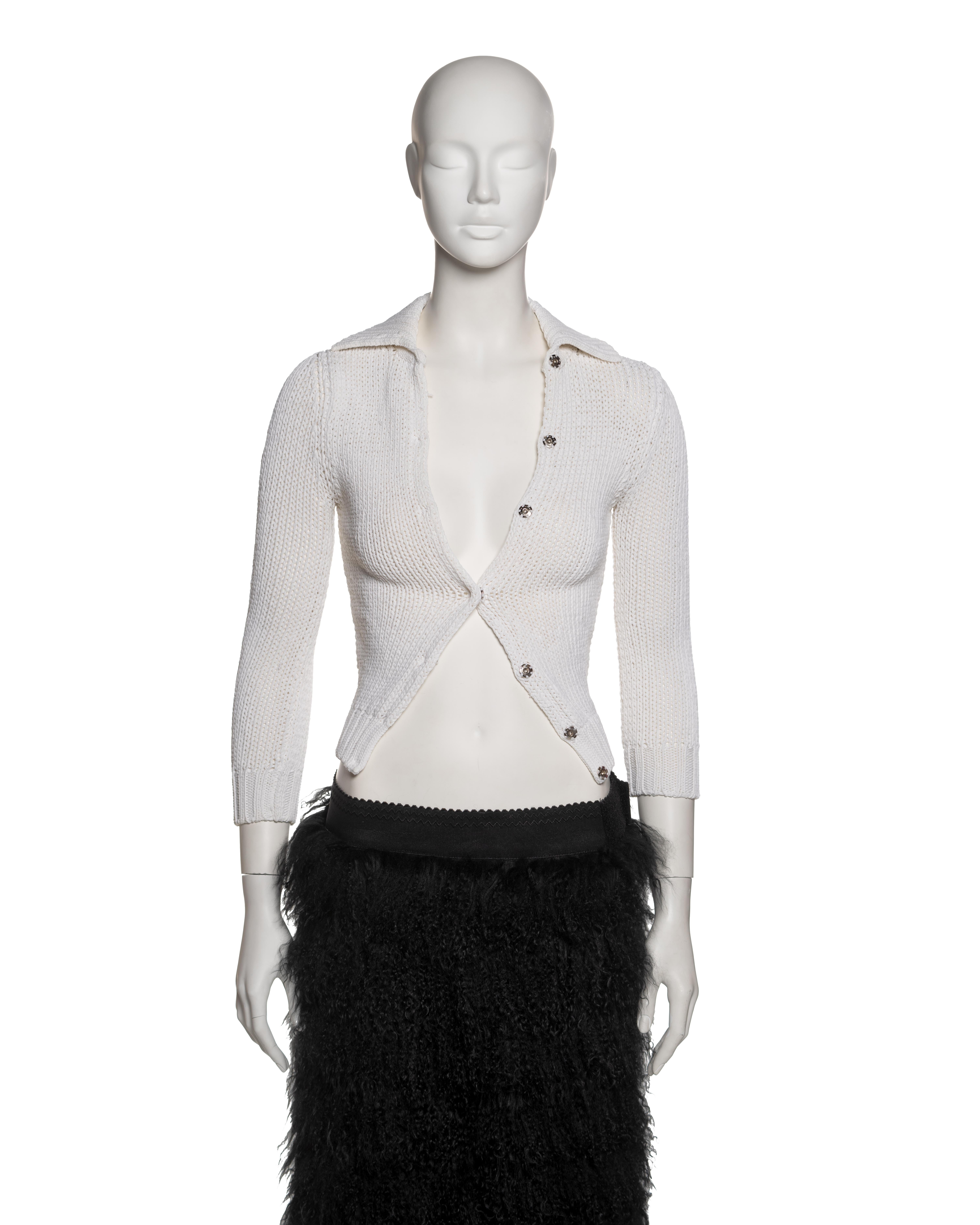 Dolce & Gabbana Shrunken Knit Cardigan and Mongolian Lamb Maxi Skirt, FW 1999 In Excellent Condition For Sale In London, GB