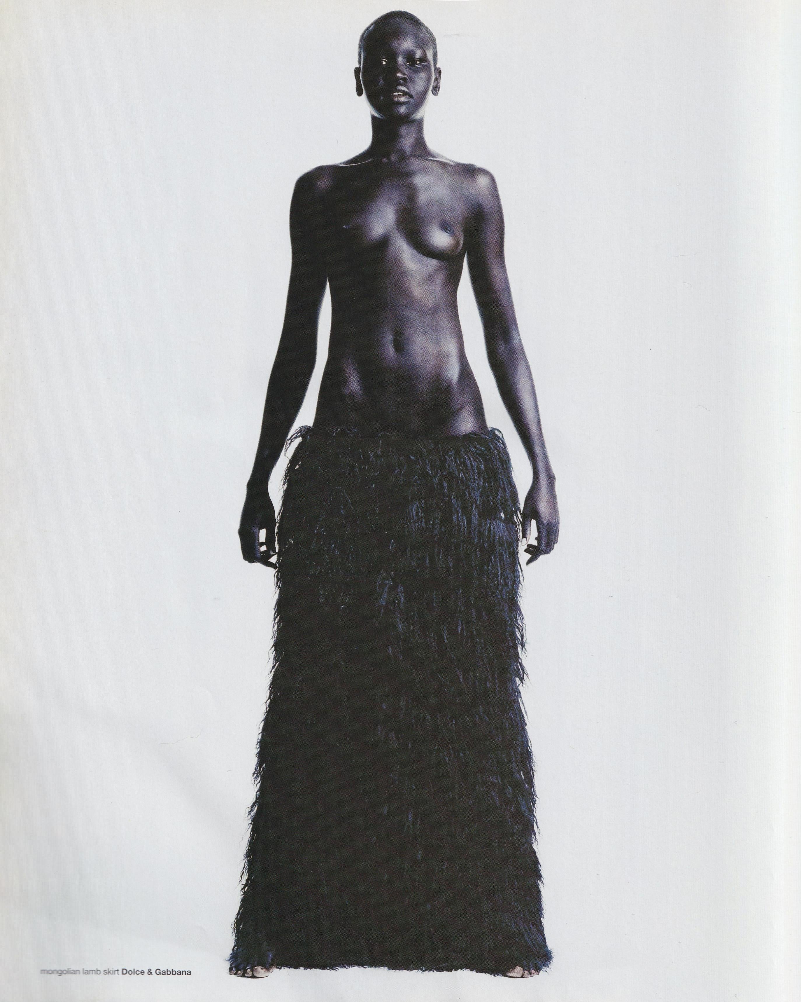 Women's Dolce & Gabbana Shrunken Knit Cardigan and Mongolian Lamb Maxi Skirt, FW 1999 For Sale