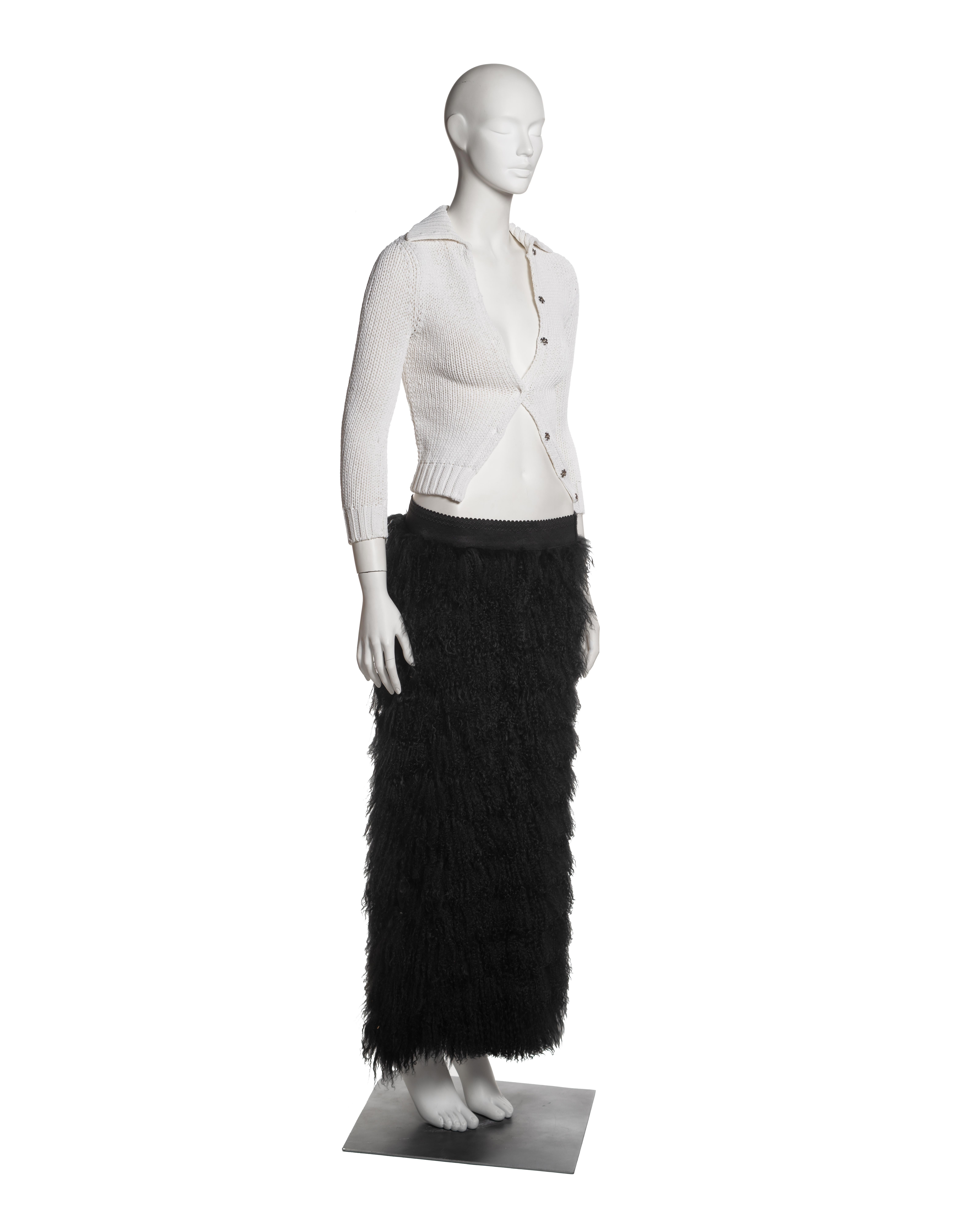 Dolce & Gabbana Shrunken Knit Cardigan and Mongolian Lamb Maxi Skirt, FW 1999 For Sale 1