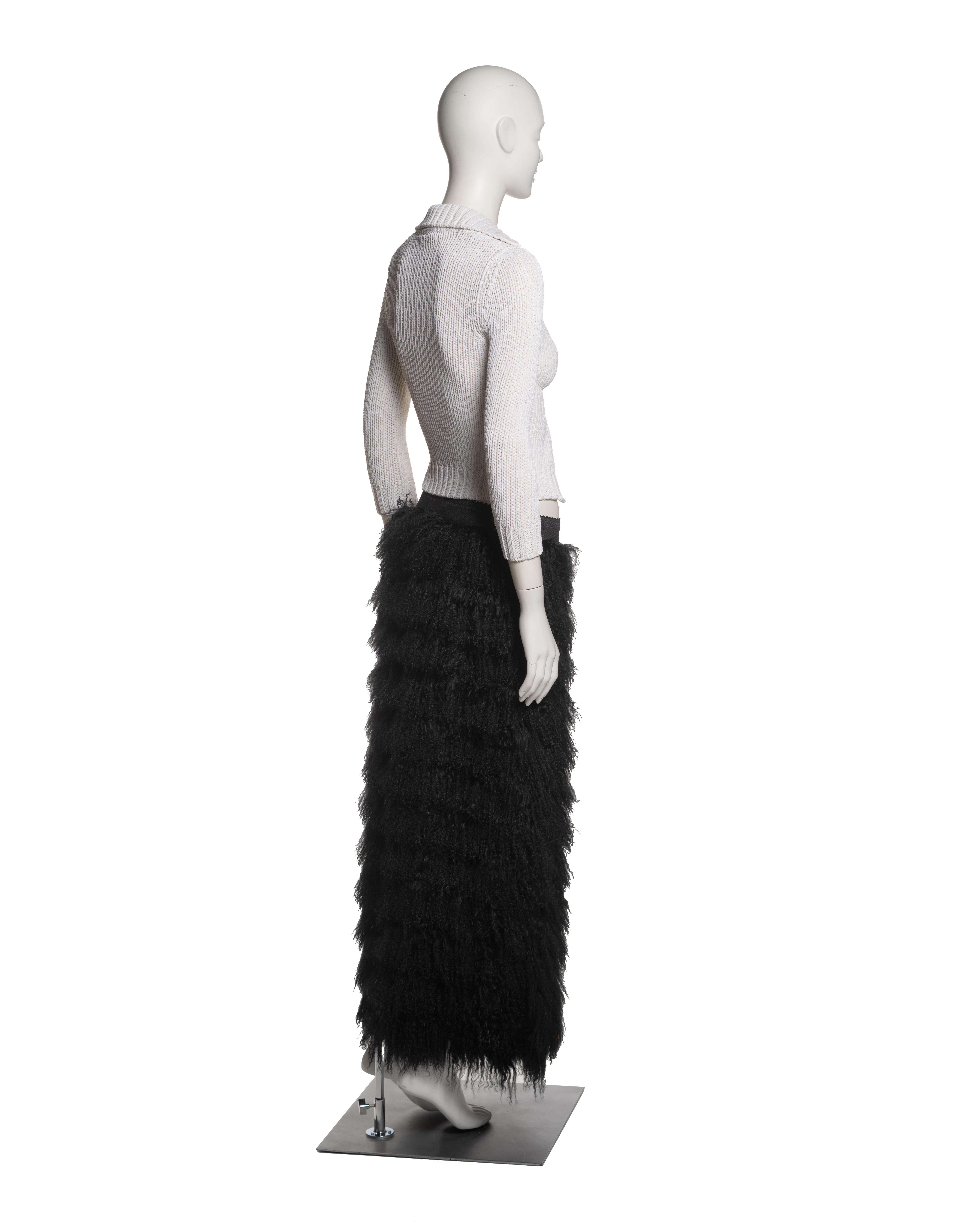 Dolce & Gabbana Shrunken Knit Cardigan and Mongolian Lamb Maxi Skirt, FW 1999 For Sale 3