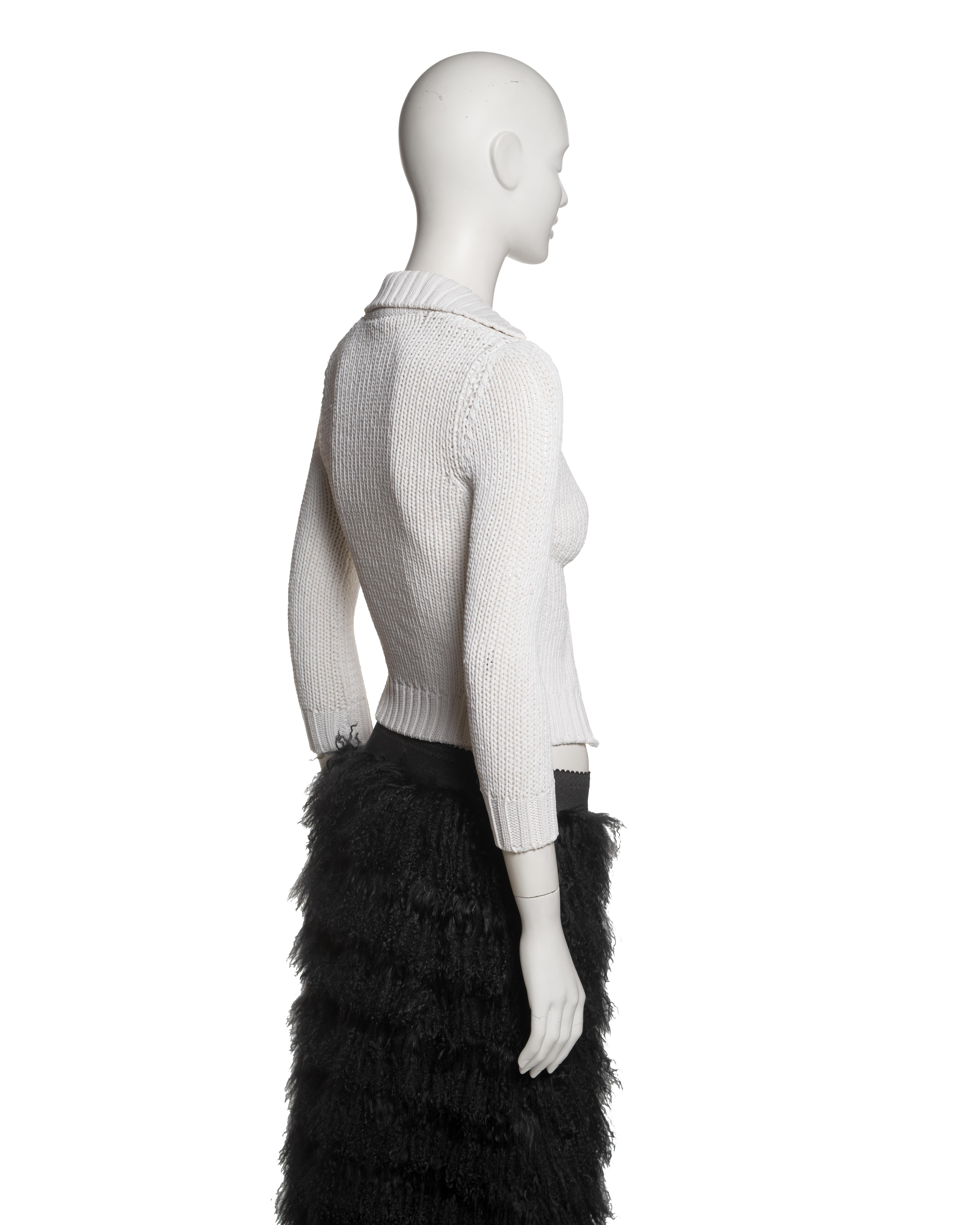 Dolce & Gabbana Shrunken Knit Cardigan and Mongolian Lamb Maxi Skirt, FW 1999 For Sale 4