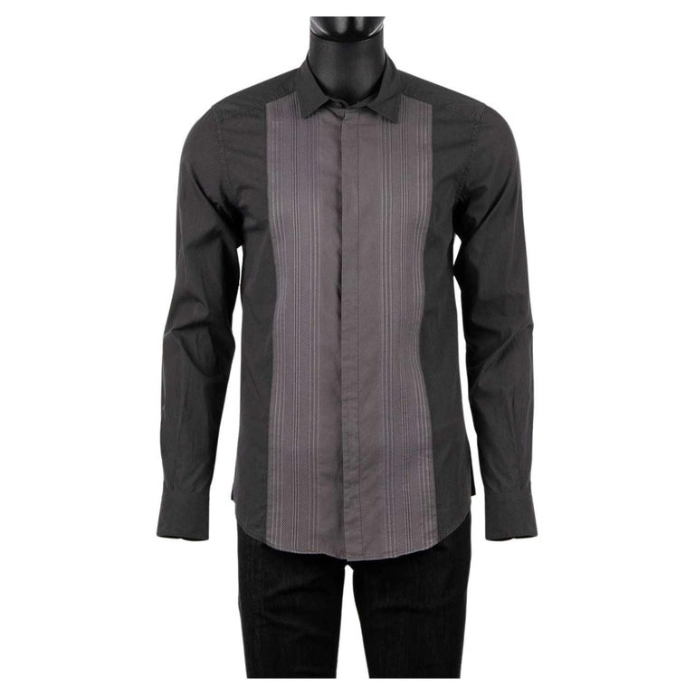 Dolce & Gabbana Gray Dotted Semi Fitted GOLD Men Formal Shirt