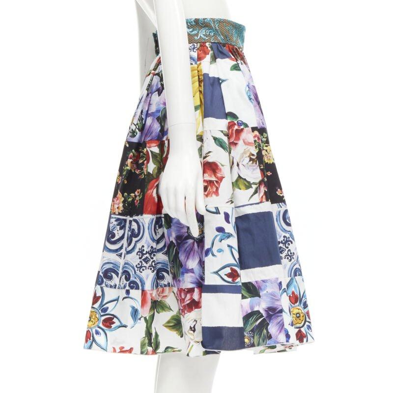 DOLCE GABBANA Sicilian Patchwork floral patchwork brocade waist skirt IT38 XS In Excellent Condition For Sale In Hong Kong, NT