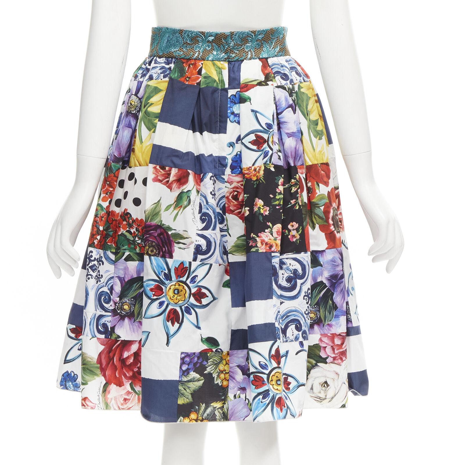Women's DOLCE GABBANA Sicilian Patchwork floral patchwork brocade waist skirt IT38 XS For Sale
