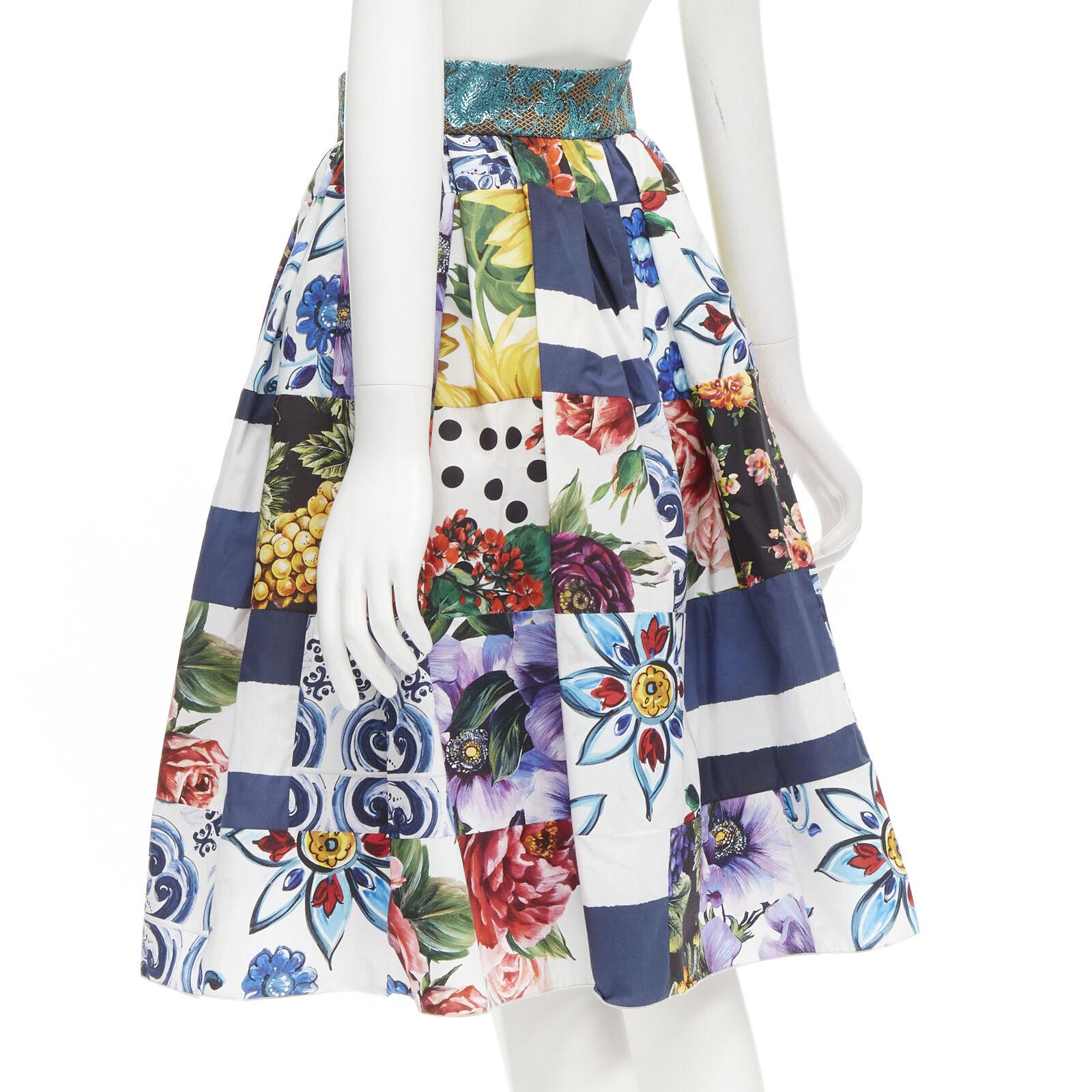 DOLCE GABBANA Sicilian Patchwork floral patchwork brocade waist skirt IT38 XS For Sale 1