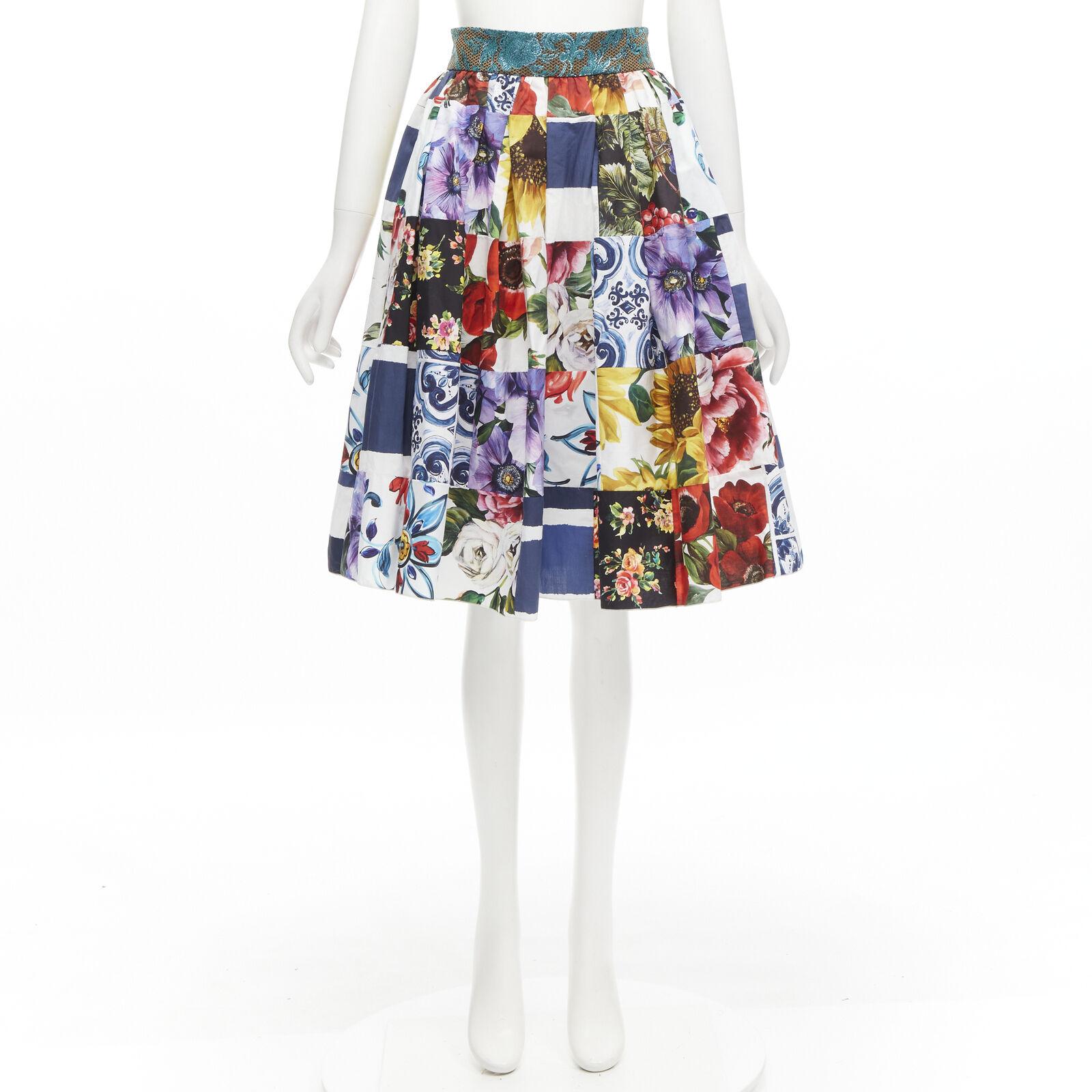 DOLCE GABBANA Sicilian Patchwork floral patchwork brocade waist skirt IT38 XS For Sale 4