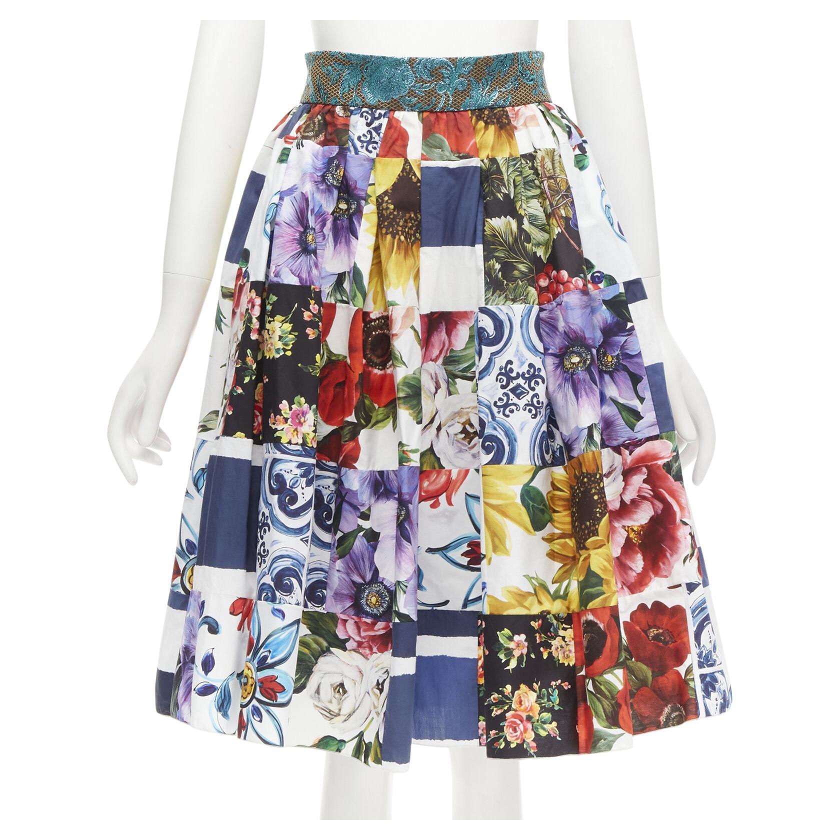 DOLCE GABBANA Sicilian Patchwork floral patchwork brocade waist skirt IT38 XS For Sale