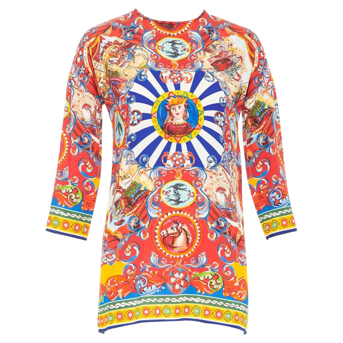 DOLCE GABBANA Sicilian Teatro Carretto rosso multicolore in misto seta IT38 in vendita