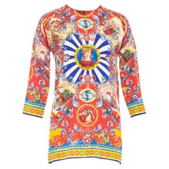 DOLCE GABBANA Sicilian Teatro Carretto red multicolor silk blend tunic top IT38