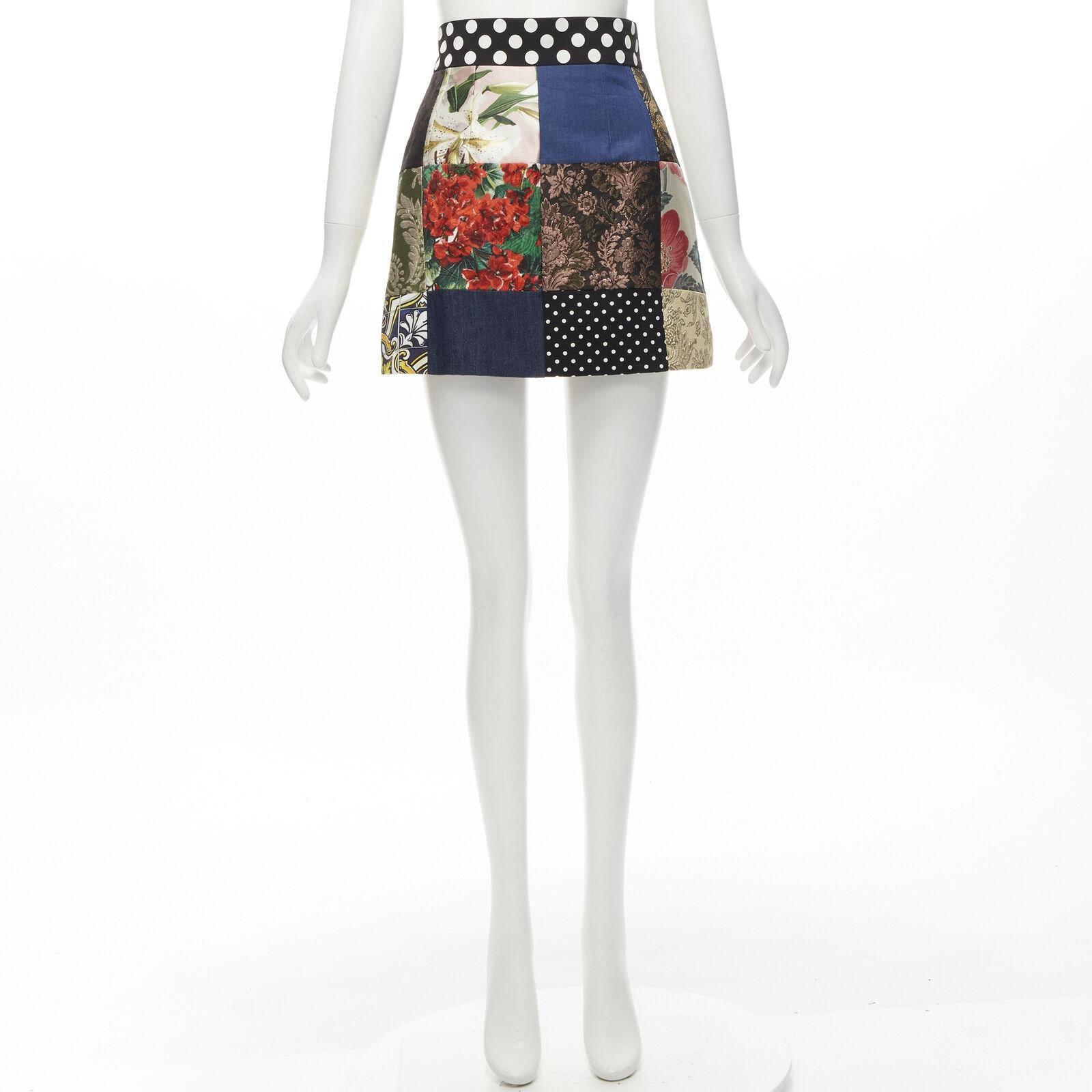 DOLCE GABBANA Sicililan Patchwork multi floral jacquard short skirt IT38 XS For Sale 5