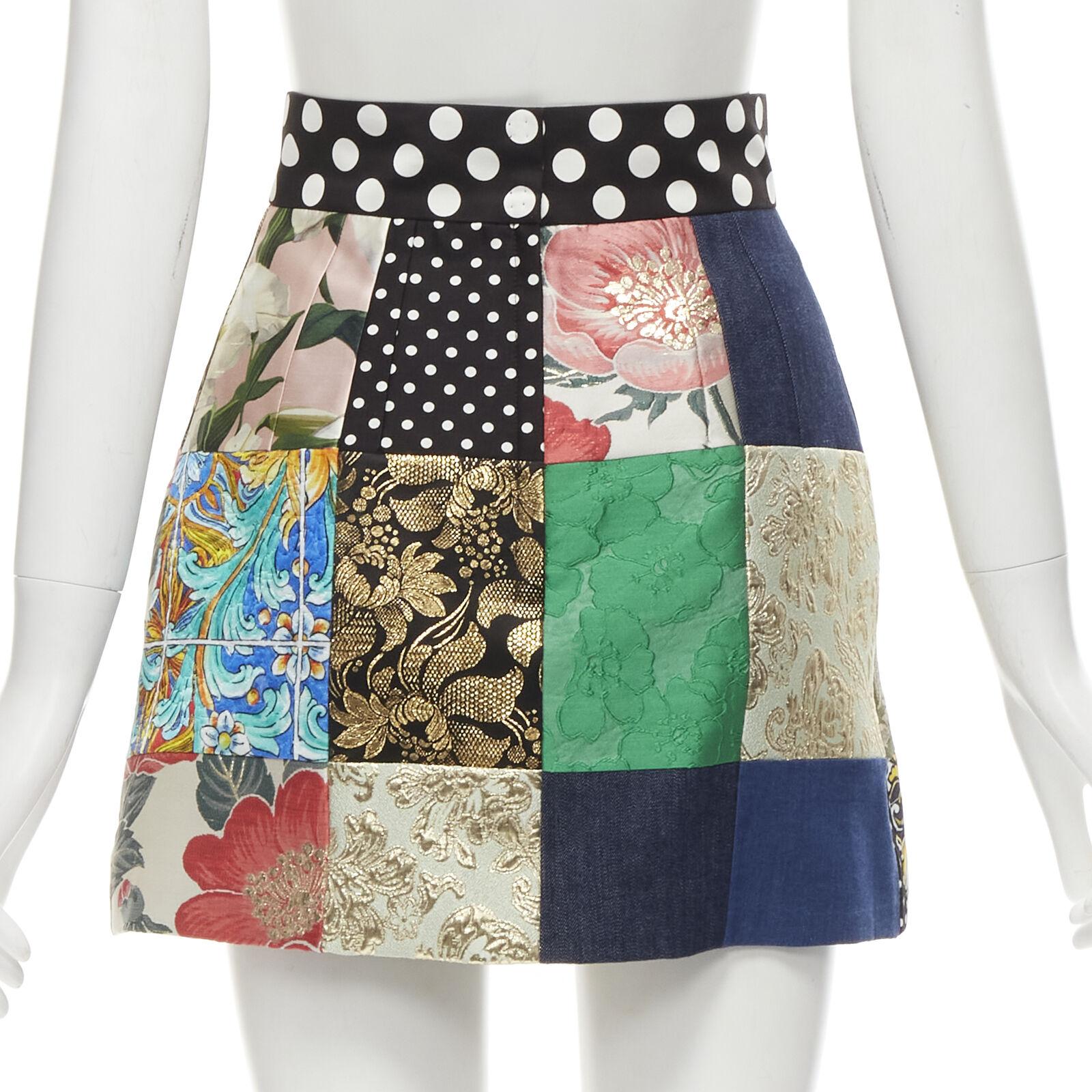 Women's DOLCE GABBANA Sicililan Patchwork multi floral jacquard short skirt IT38 XS For Sale