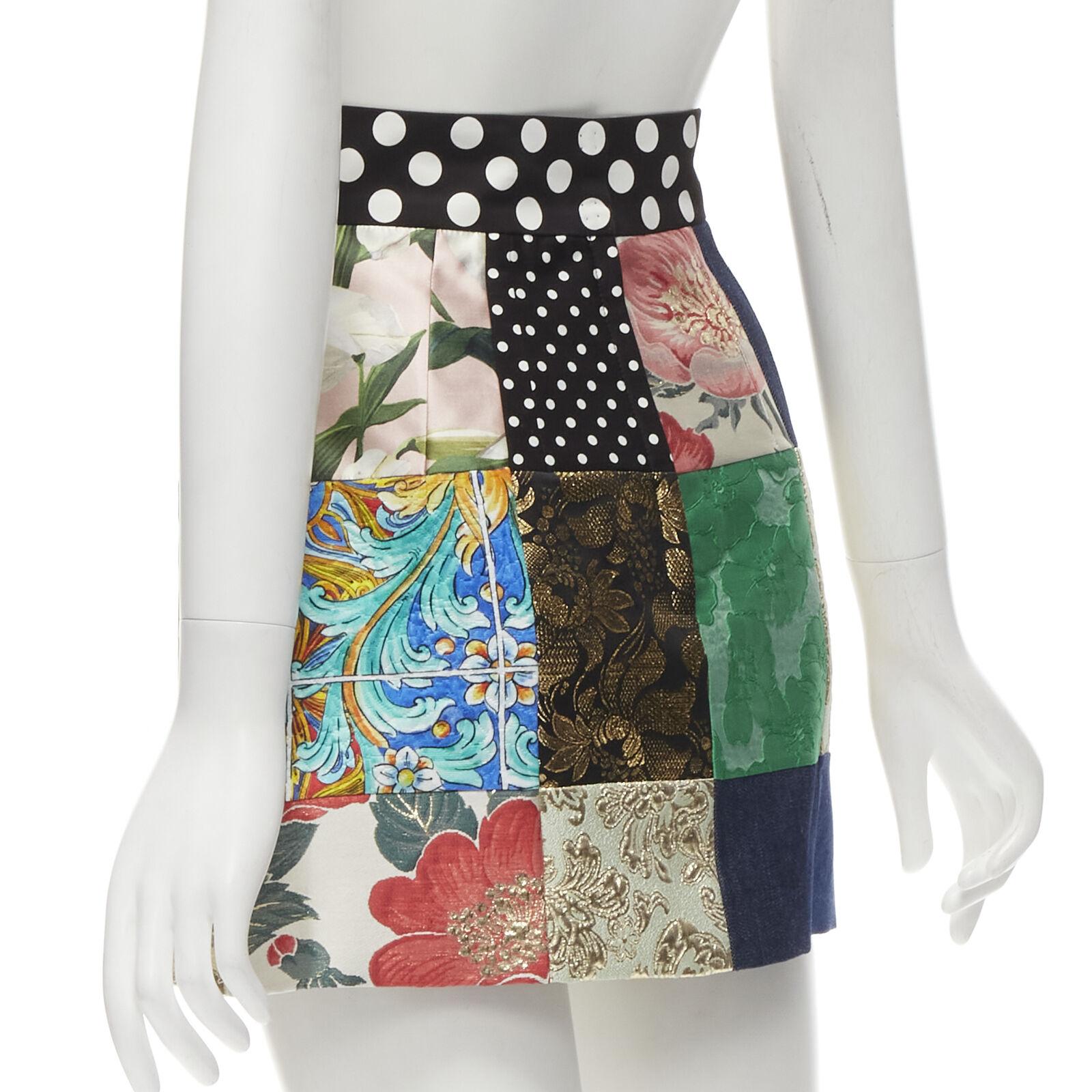 DOLCE GABBANA Sicililan Patchwork multi floral jacquard short skirt IT38 XS For Sale 1