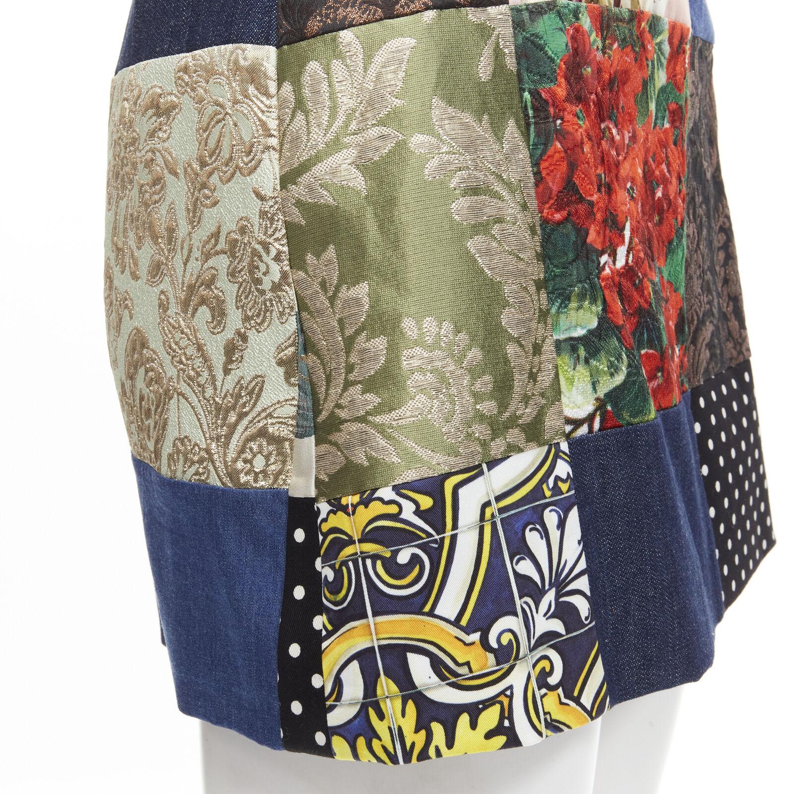 DOLCE GABBANA Sicililan Patchwork multi floral jacquard short skirt IT38 XS For Sale 3