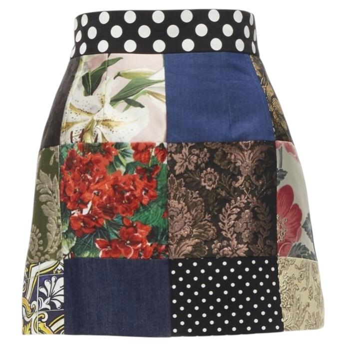 DOLCE GABBANA Sicililan Patchwork jacquard floral multi falda corta IT38 XS