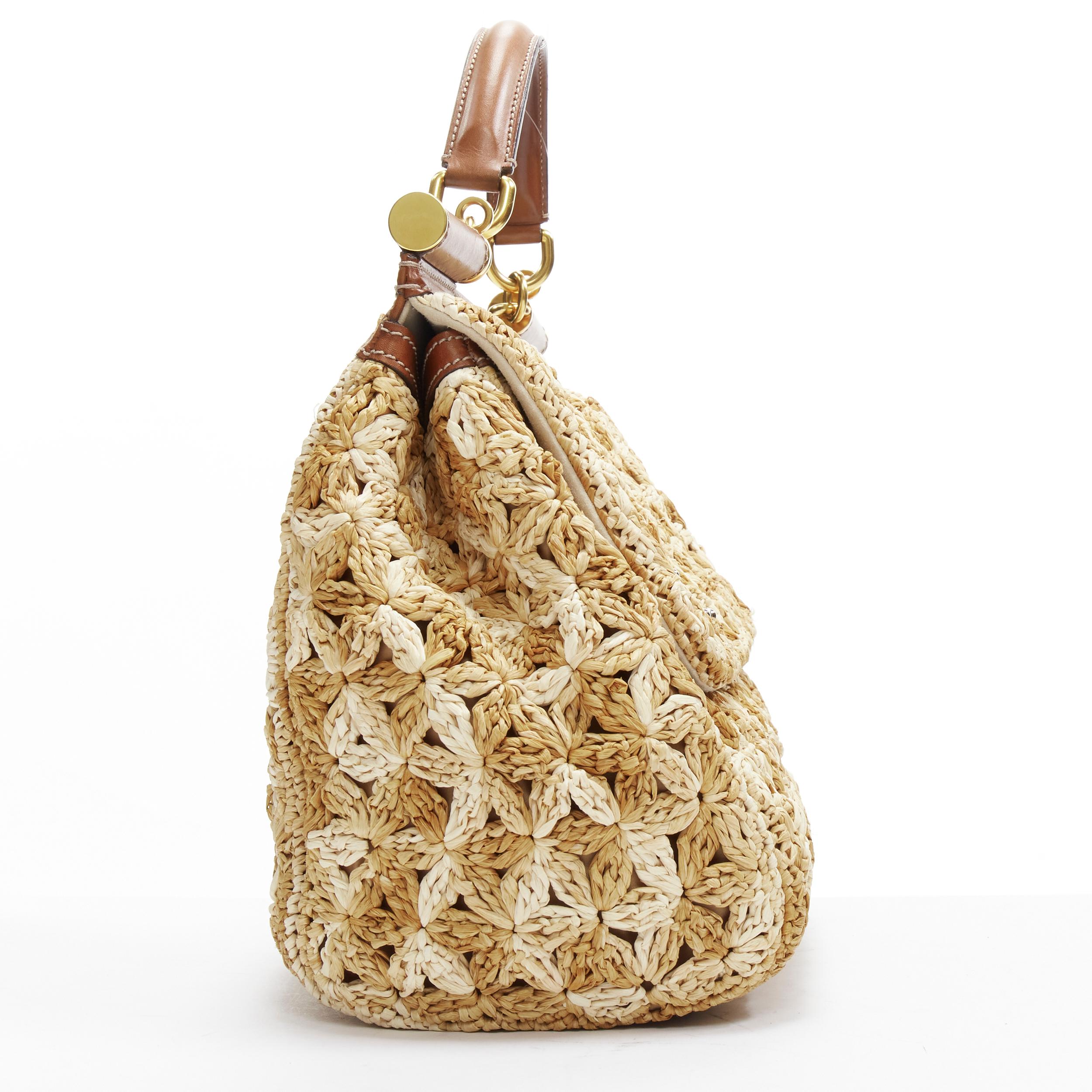 Beige DOLCE GABBANA Sicily beige raffia crochet large top handle crossbody bag For Sale