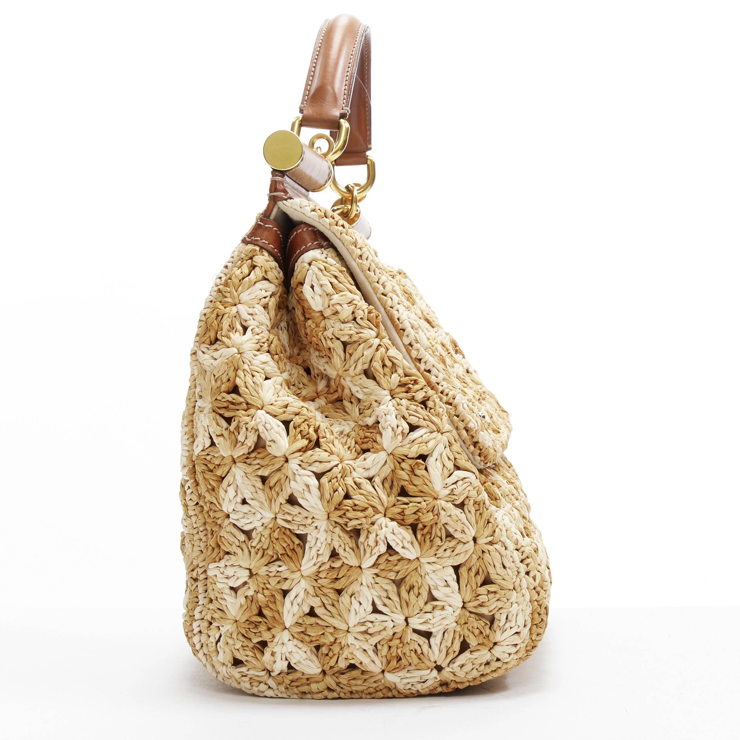 DOLCE GABBANA Sicily beige raffia crochet large top handle crossbody bag In Good Condition In Hong Kong, NT