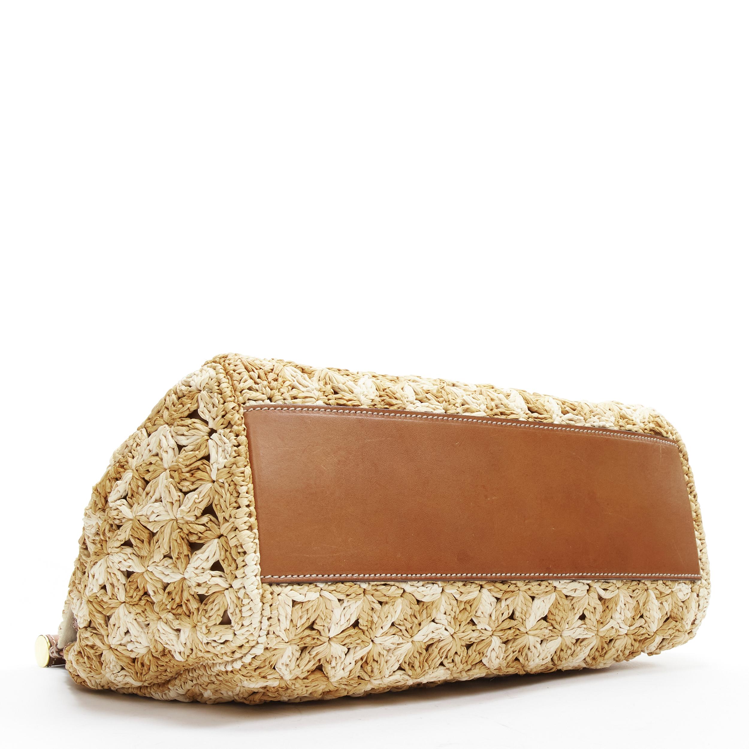 DOLCE GABBANA Sicily beige raffia crochet large top handle crossbody bag 1