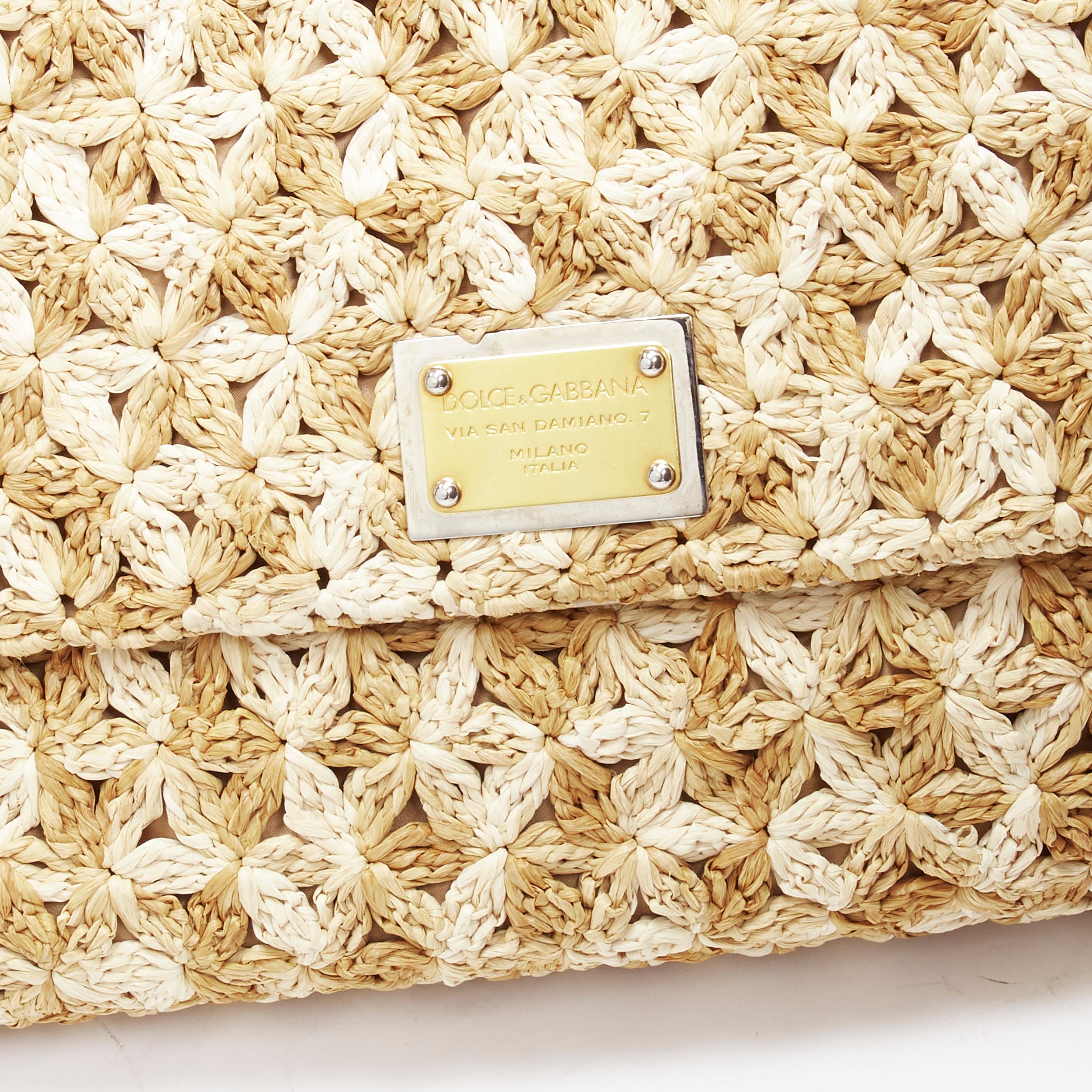 DOLCE GABBANA Sicily beige raffia crochet large top handle crossbody bag For Sale 1