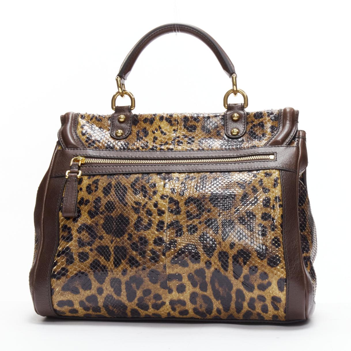 Women's DOLCE GABBANA Sicily brown leopard print scaled leather satchel bag For Sale